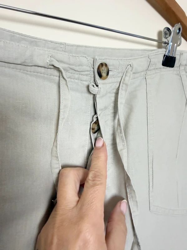 Columbia Linen Trousers Wide Leg Drawstring Embroidered UK12