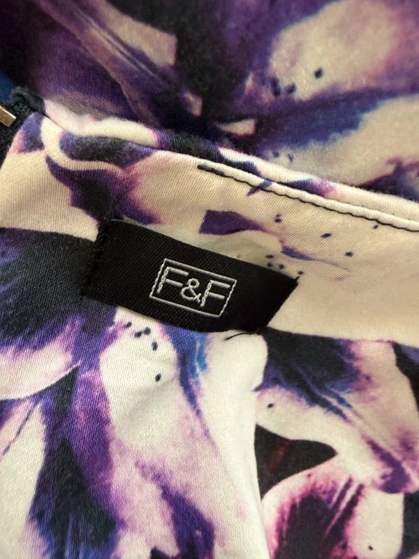 F&F Floral Pencil Dress Purple Black Pink Sleeveless Stretch UK14