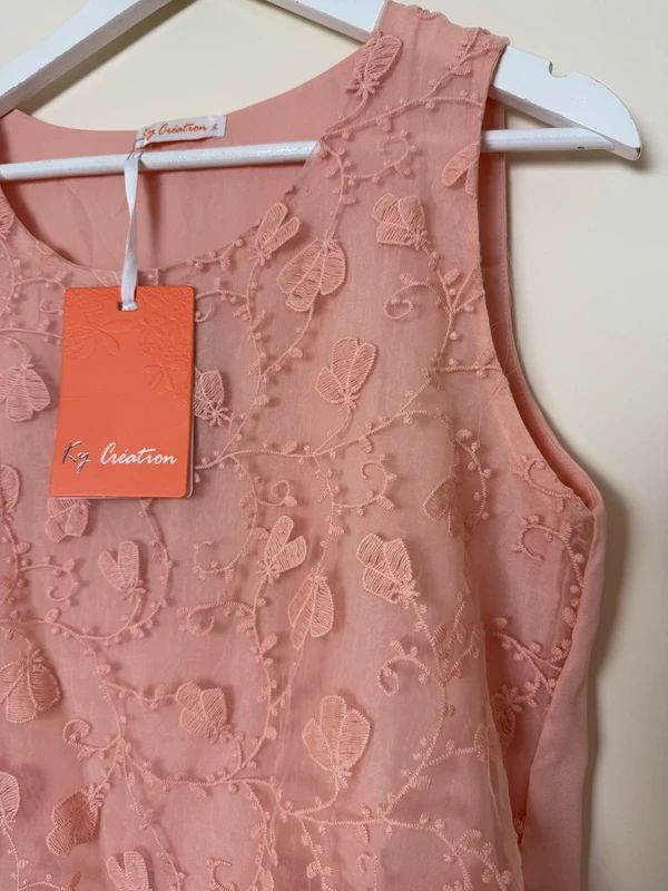 KY Creation Pink Lace Overlay Top Large Sleeveless Back Split BNWT