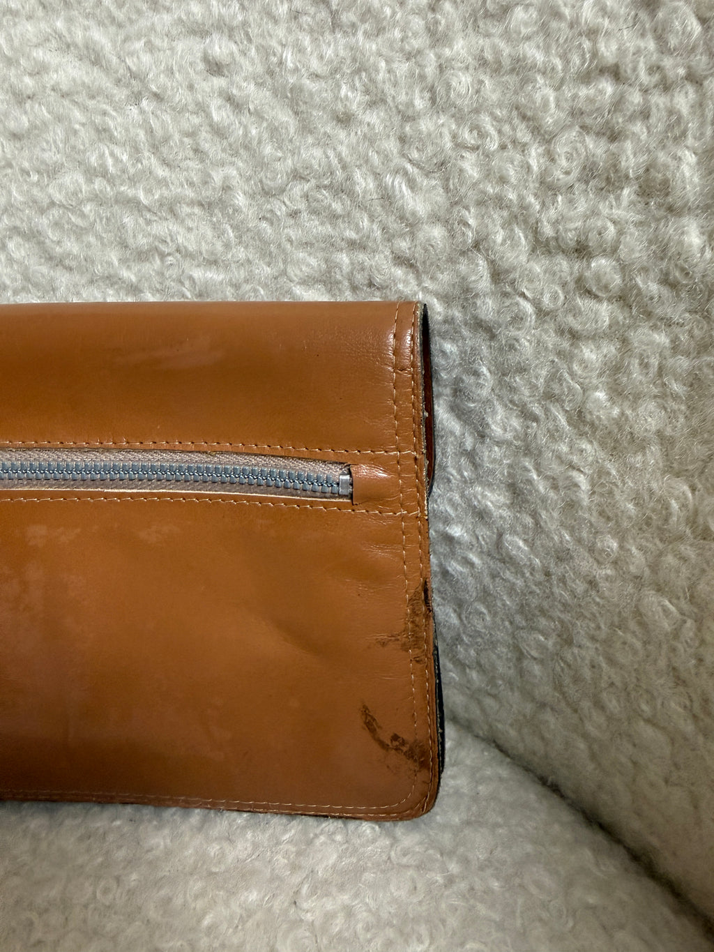 Vintage French Brown Cowhide Leather Clutch Bag Box Veritable Wrist Strap