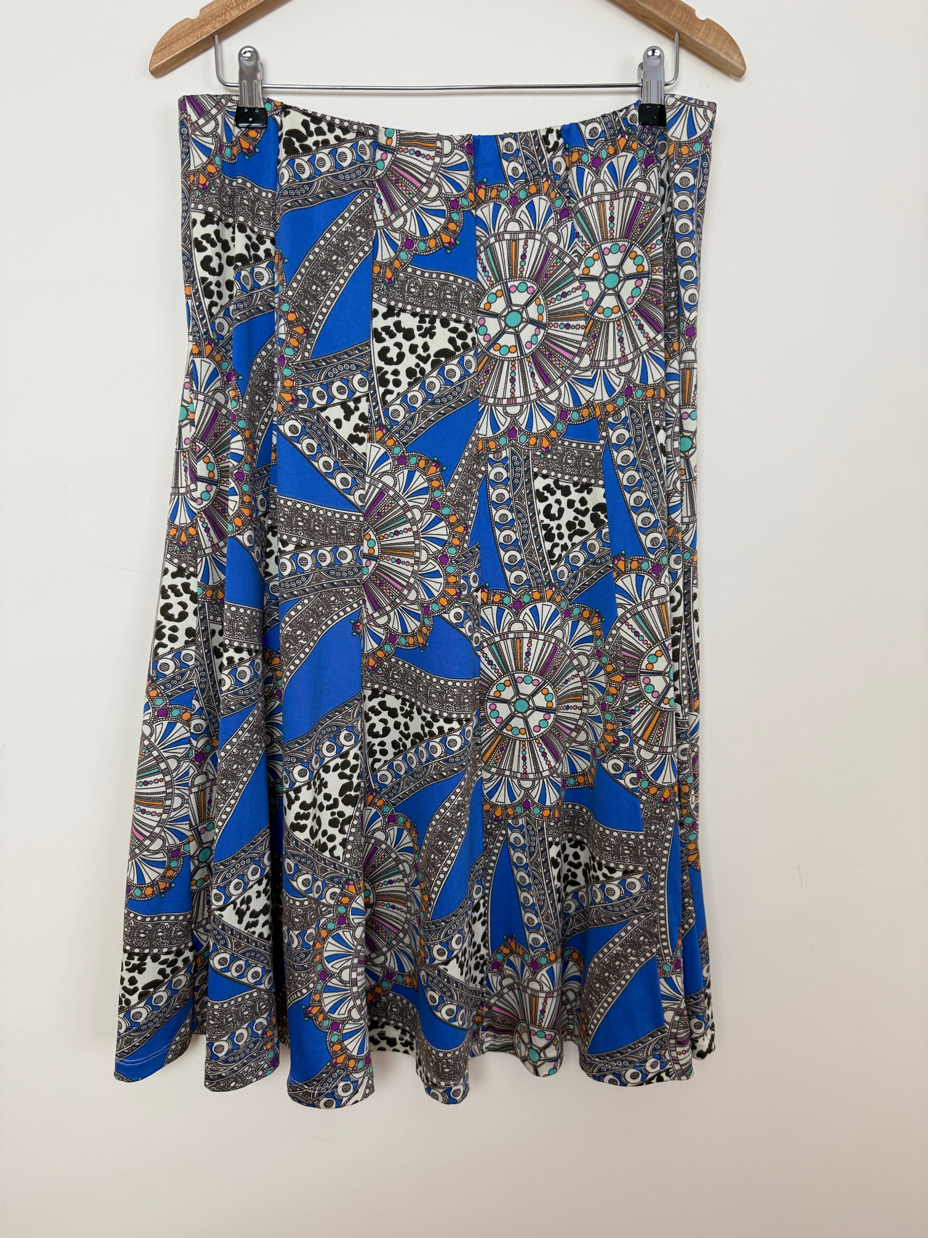 Nightingales Blue Abstract Print Midi Skirt UK16