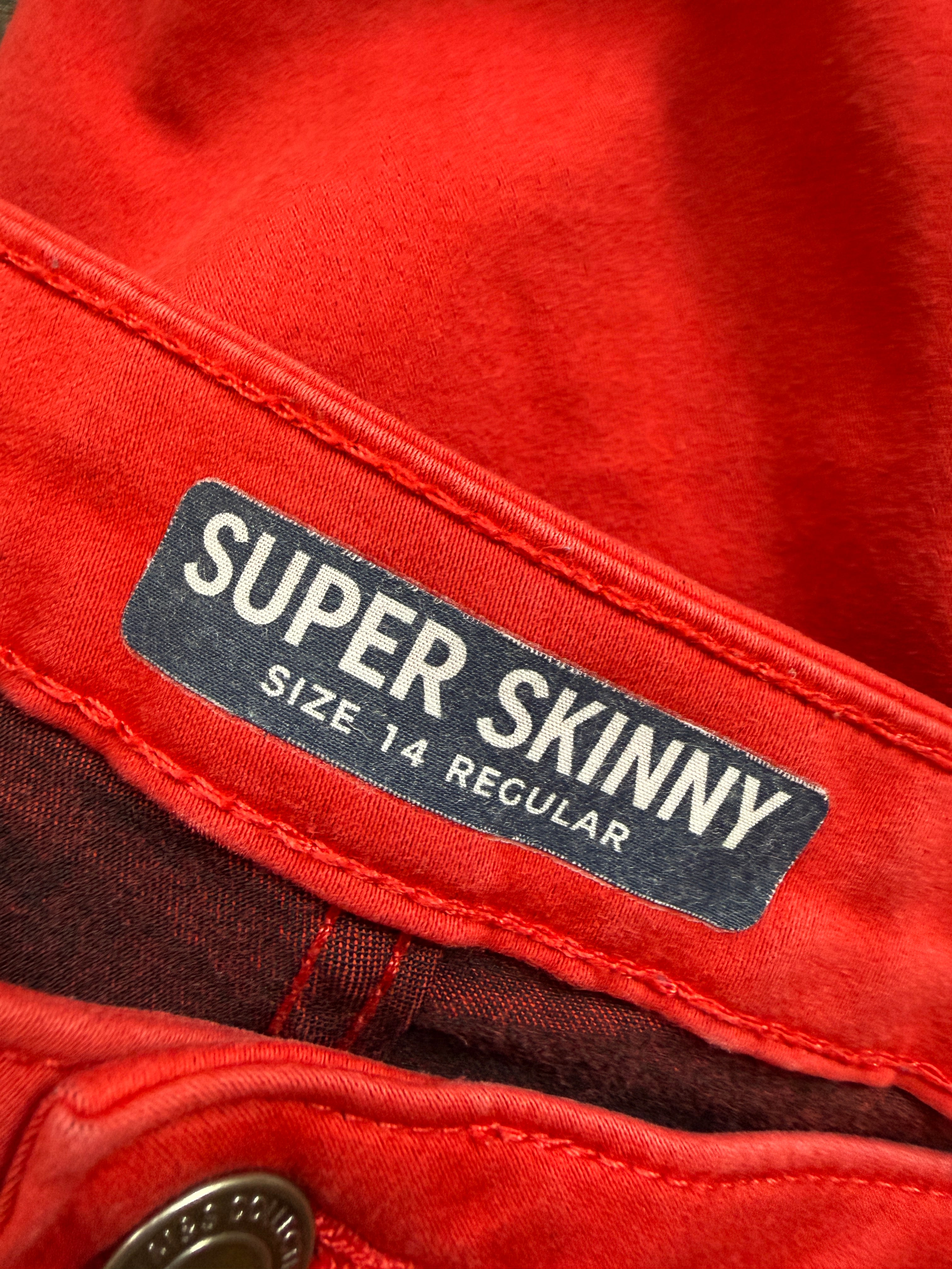 M&S Super Skinny Bright Red Stretch Jeans UK 14 Regular - Preloved