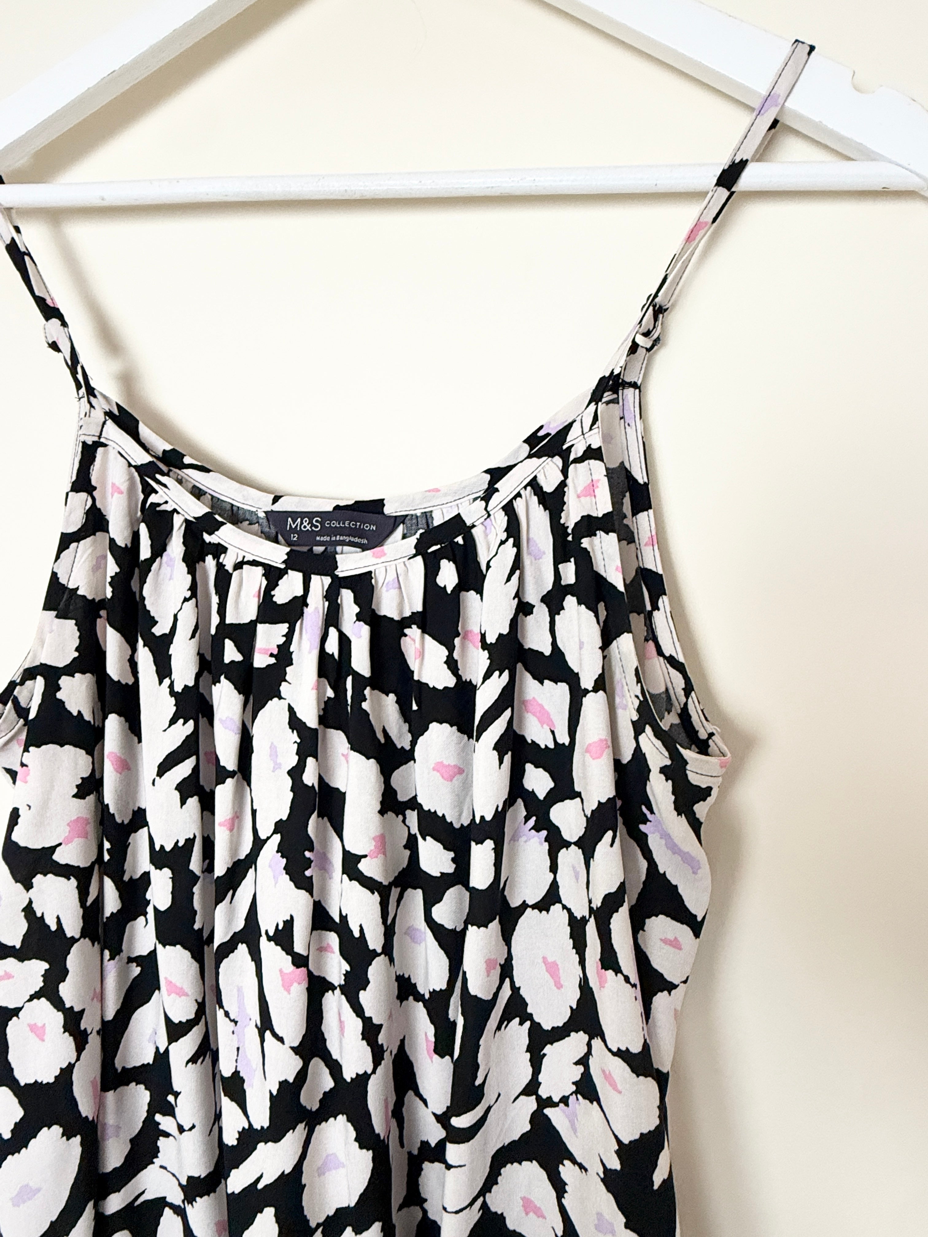 M&S Collection Animal Print Cami Top UK12 Black White Pink
