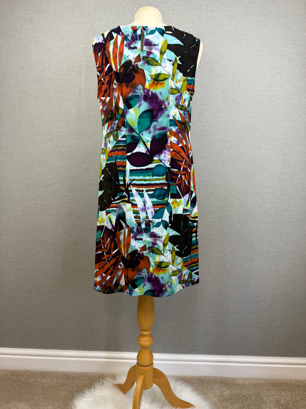 Wallis Multicolour Tropical Leaf Print Sleeveless Shift Dress UK 14