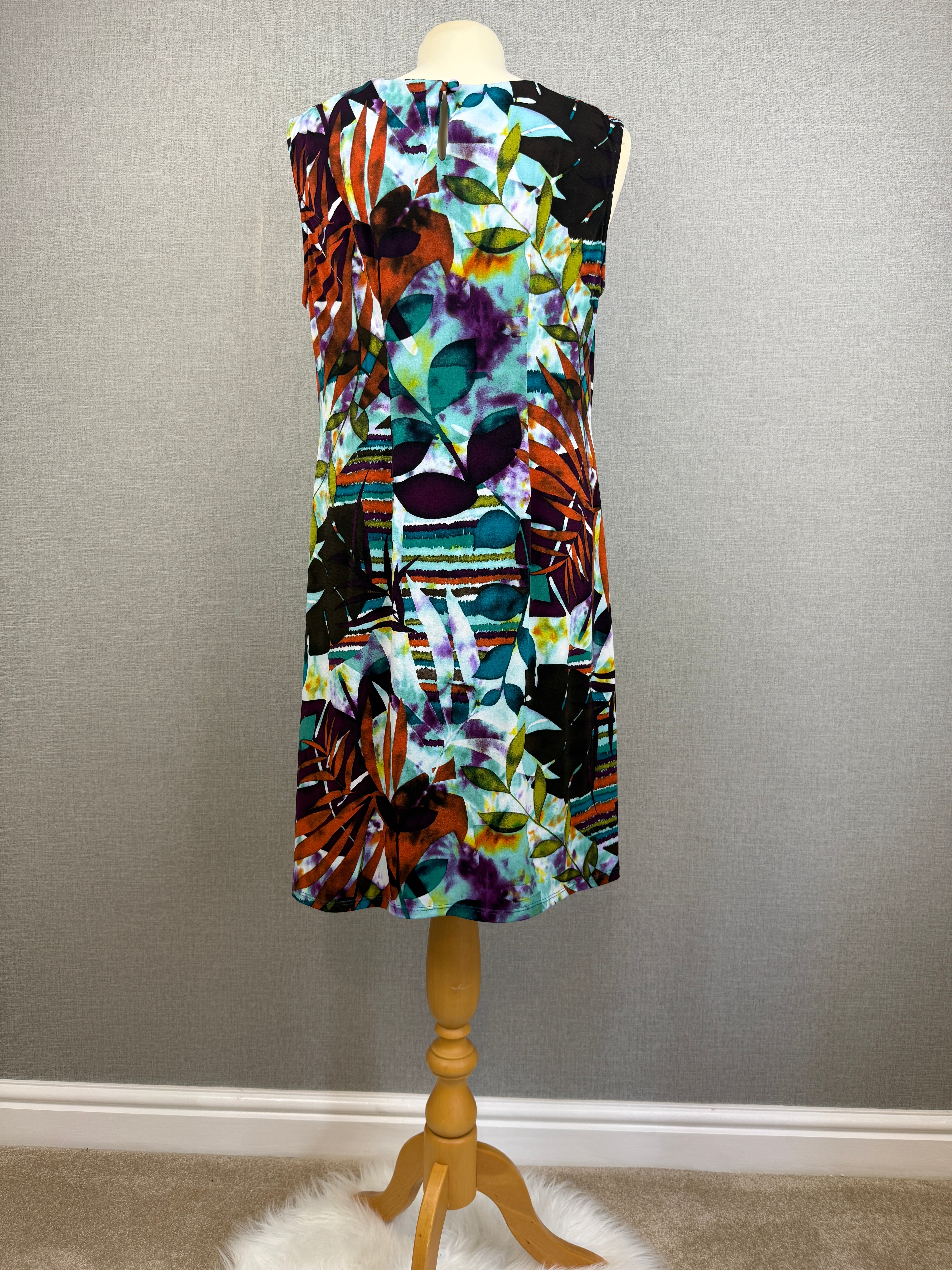 Wallis Multicolour Tropical Leaf Print Sleeveless Shift Dress UK 14