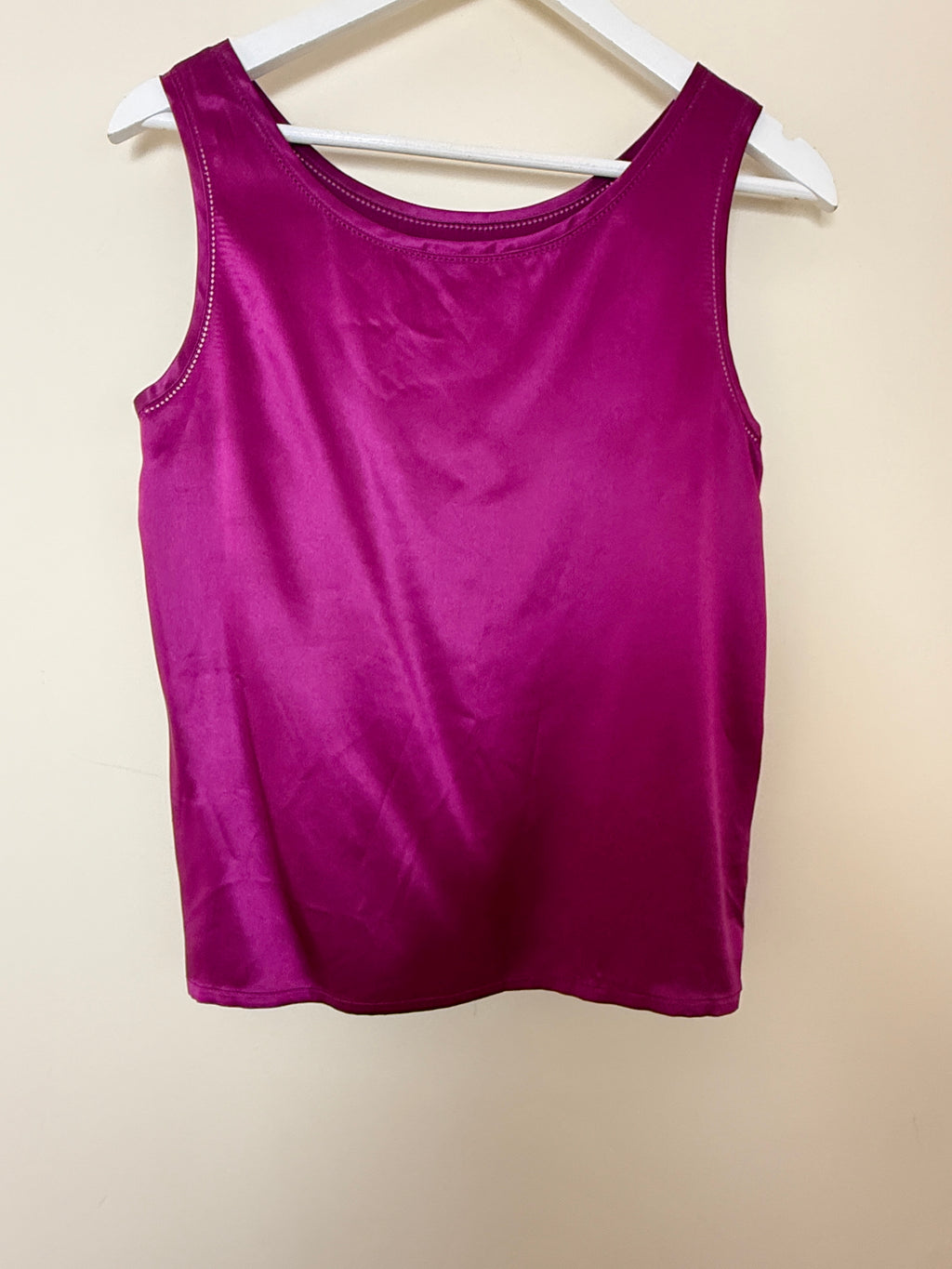 Vintage Pure Silk Satin Vest Top UK12 Fuchsia Pink Sleeveless