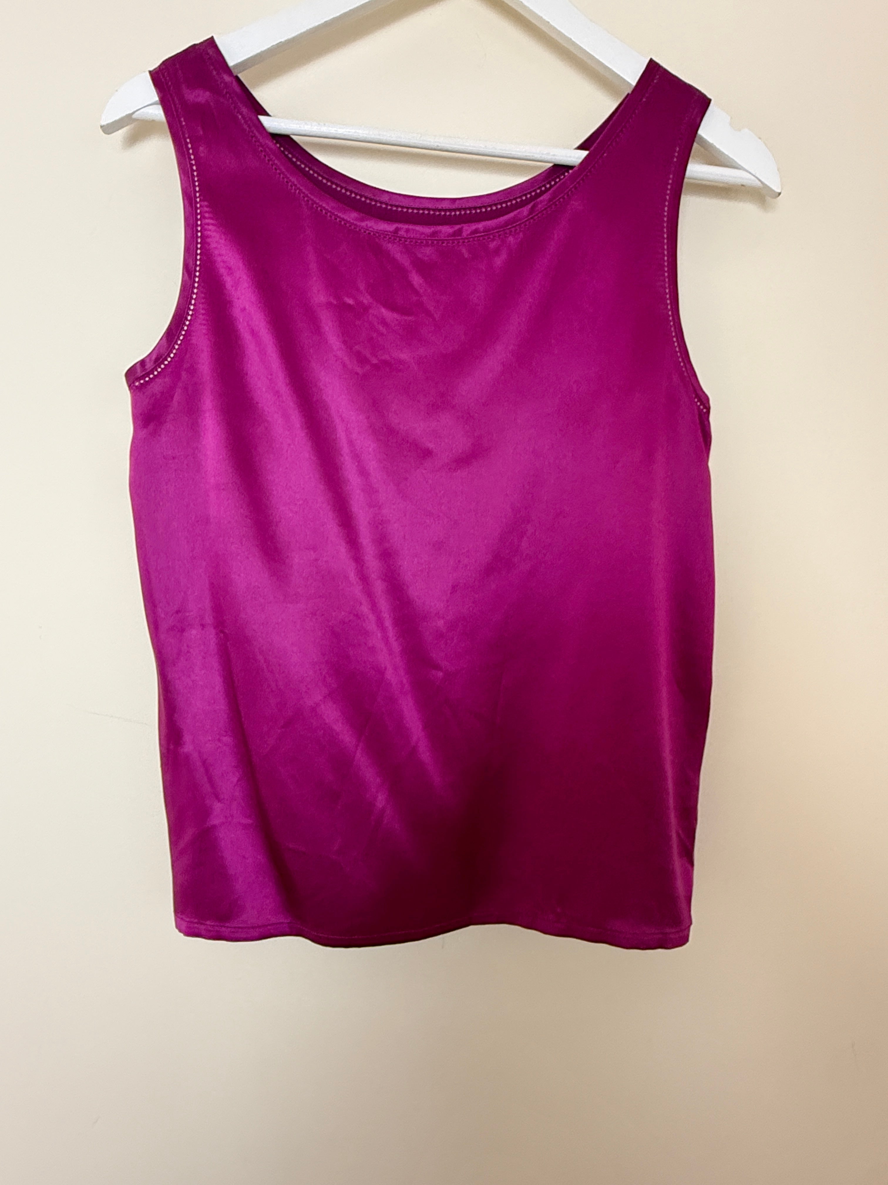 Vintage Pure Silk Satin Vest Top UK12 Fuchsia Pink Sleeveless