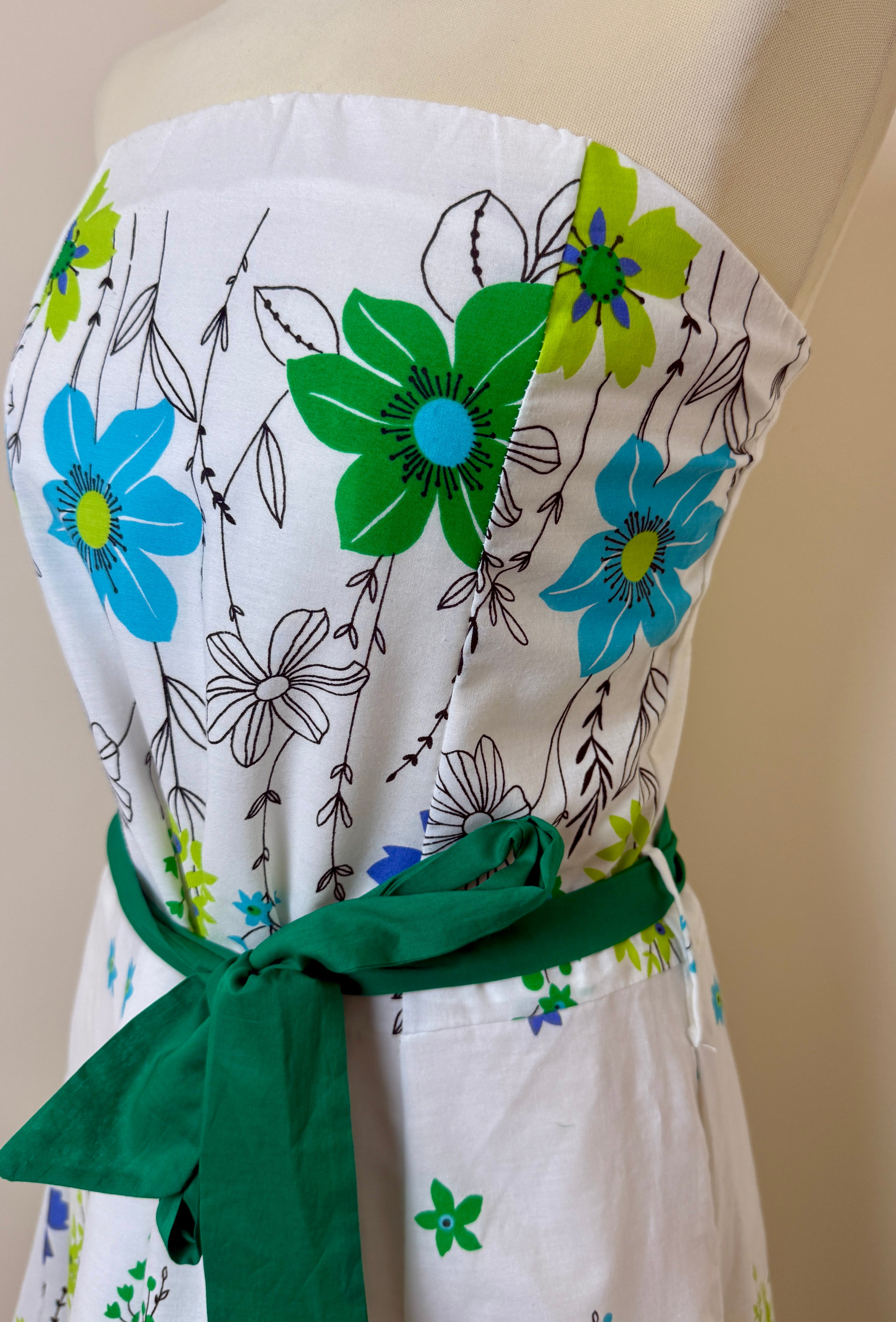 Vintage Style Floral Bandeau Cotton Dress UK14 Retro Summer Occasion Dress