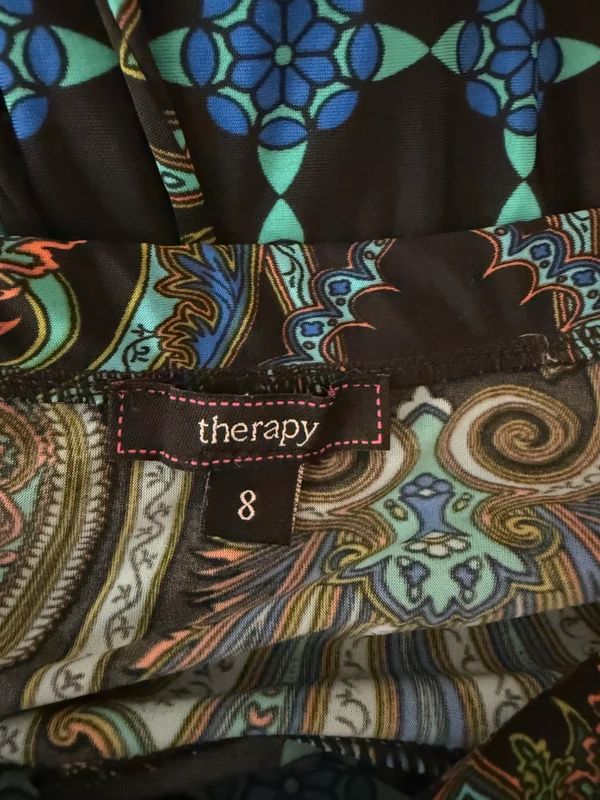 Therapy Blue Geometric Paisley Maxi Dress Slinky Strappy Holiday UK8