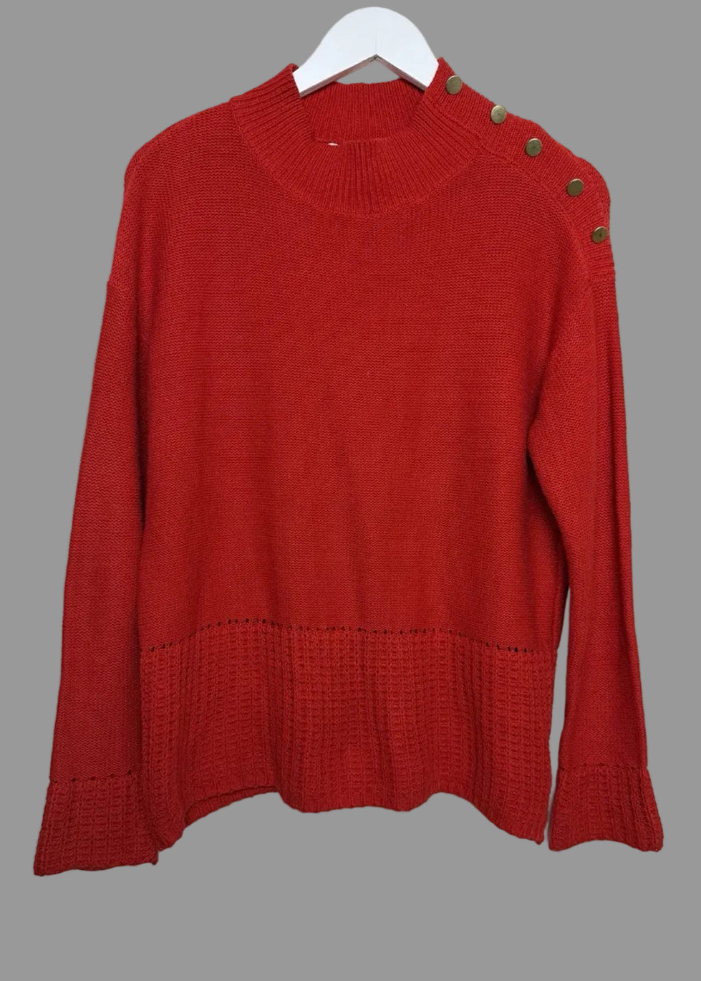 Next Red Knit Funnel Neck Jumper Fluted Cuffs - UK12