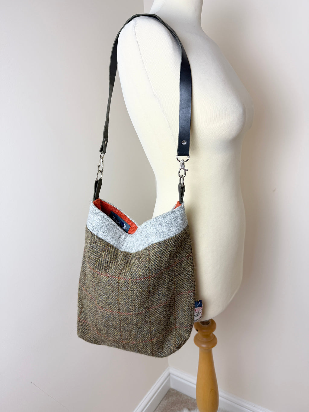 Harris Tweed Tote Bag Olive Herringbone Wool Handmade By Rosie