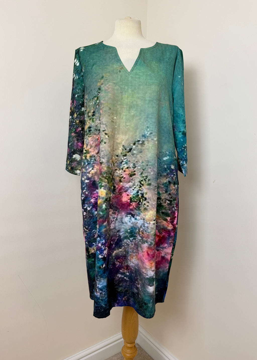 Shein Green Floral Tunic Dress XL V-Neck Loose Summer