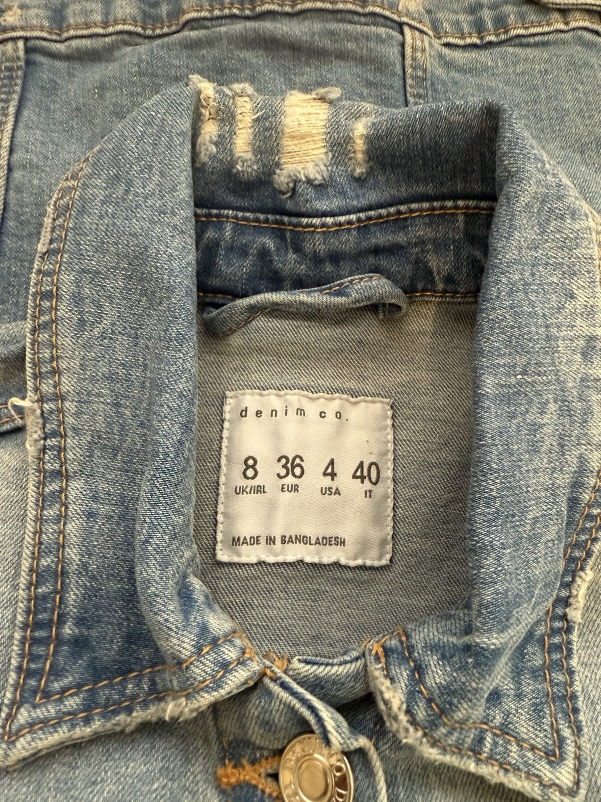 Denim & Co Distressed Cropped Denim Jacket - Size 8