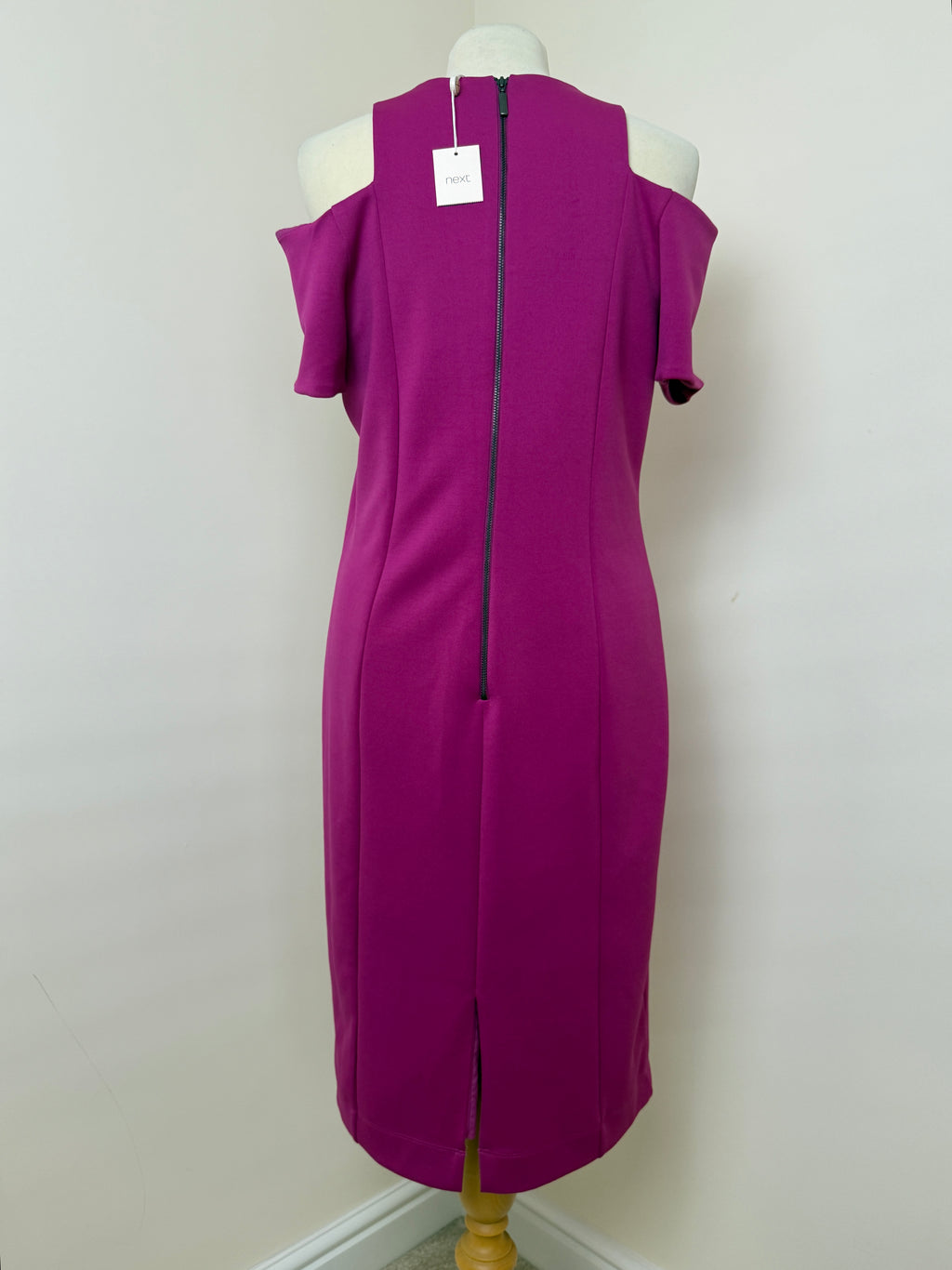 Next Magenta Purple Shift Dress UK16 BNWT Cold Shoulder V-Neck Formal