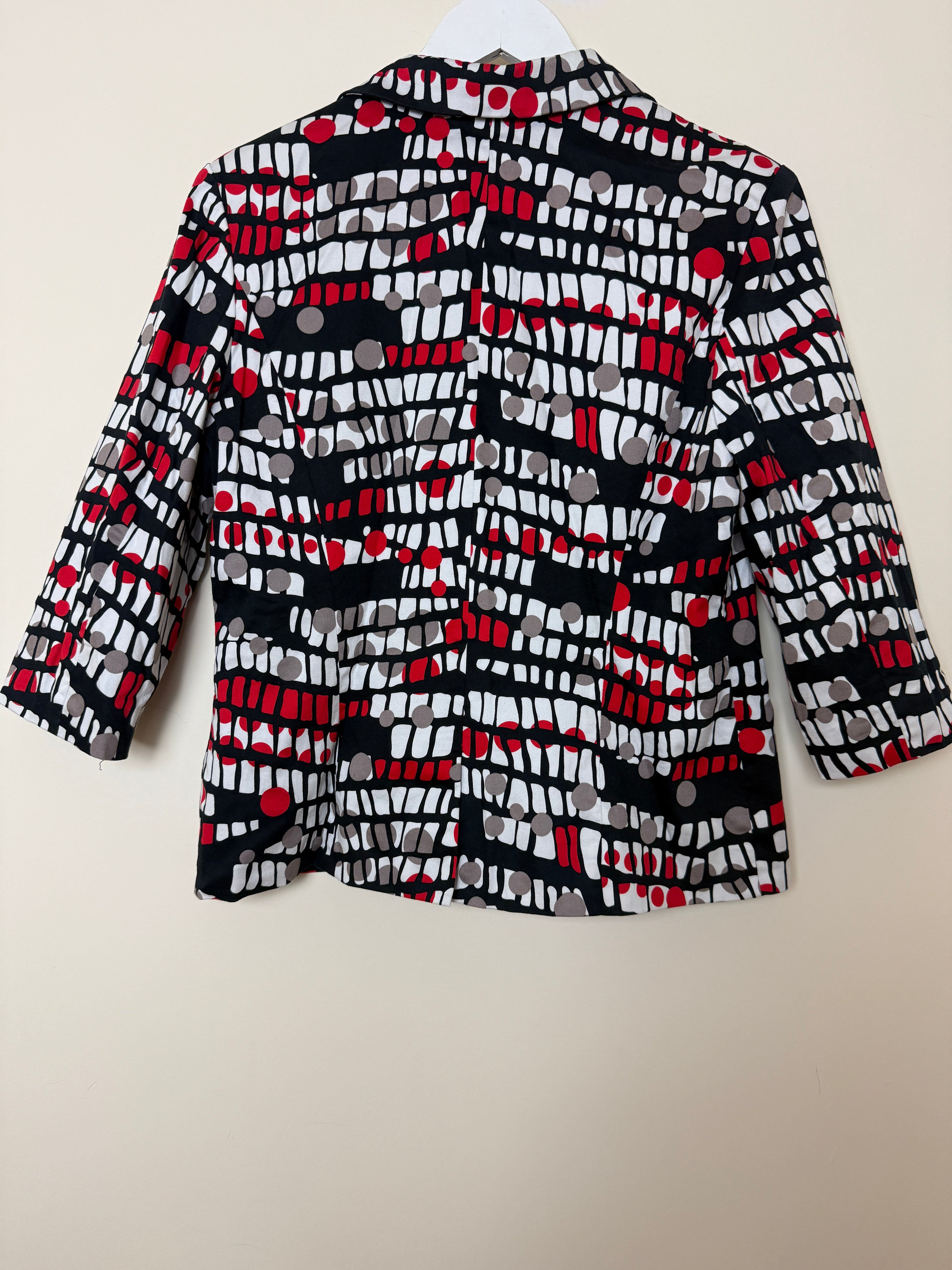 Satsuma London Jacket Red Black White Abstract Geometric 3/4 Sleeve UK14
