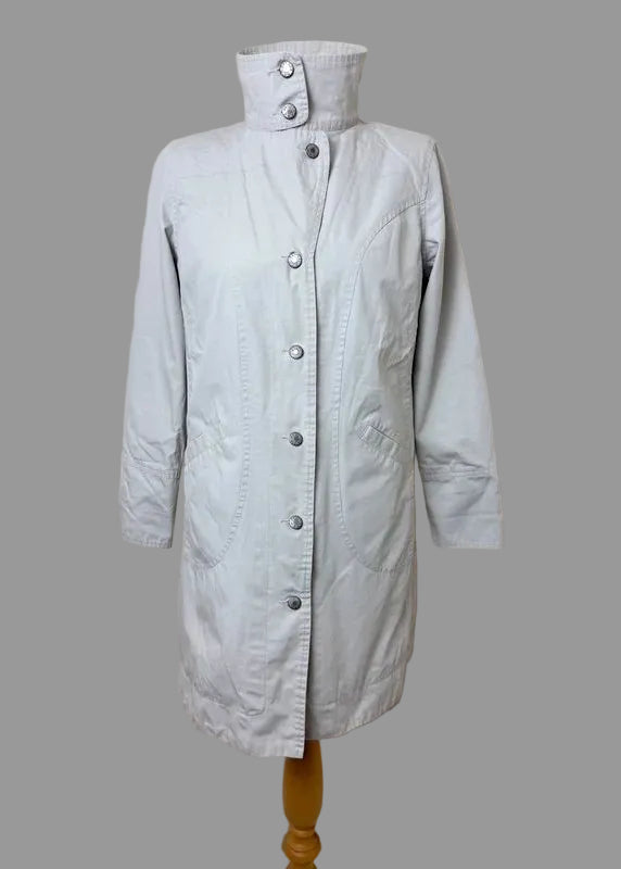 Per Una Cream Trench Coat UK8 Mac Jacket Stand Collar Button Detail