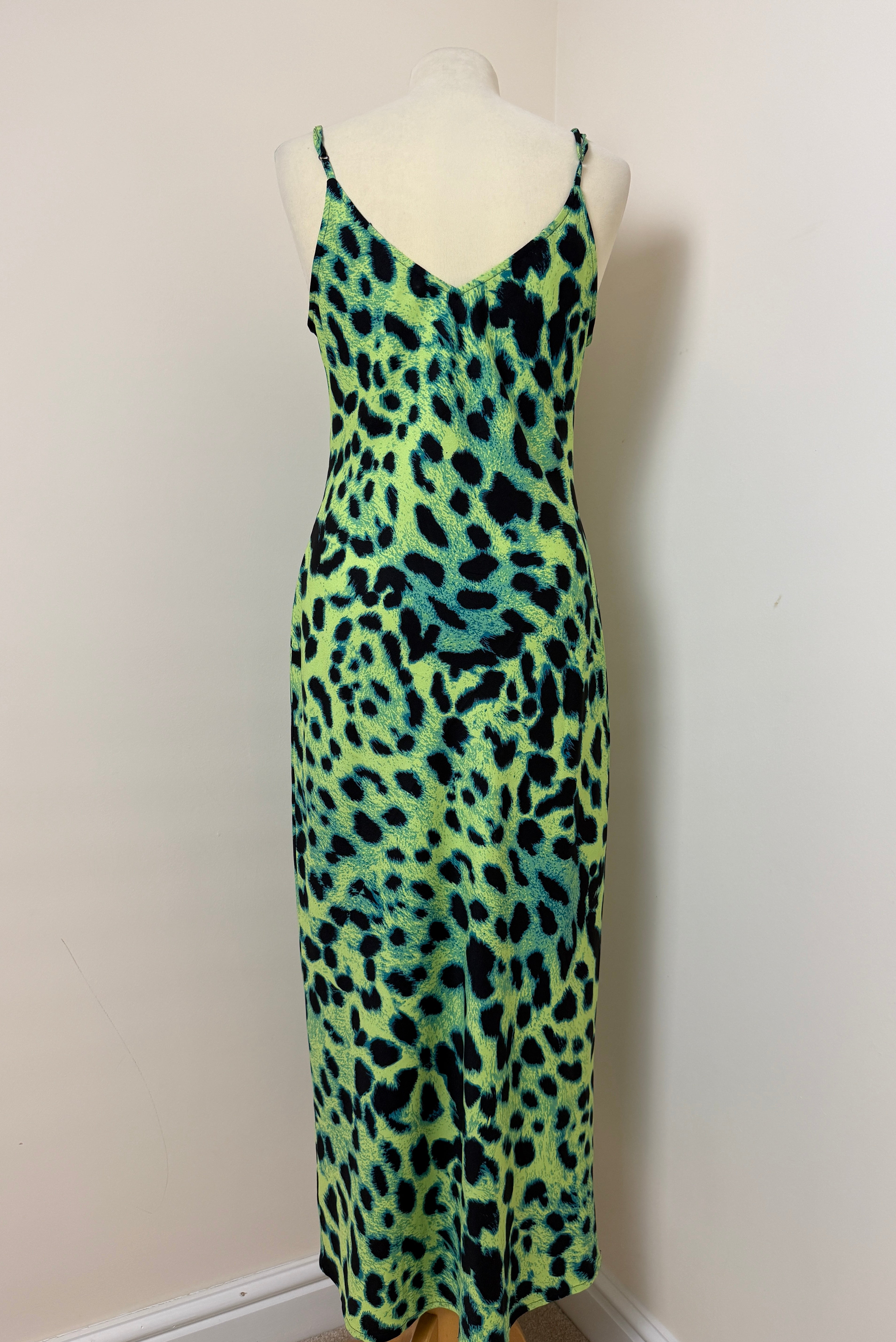 Dancing Leopard Sienna Midaxi Slip Dress UK 12 Lime Leopard