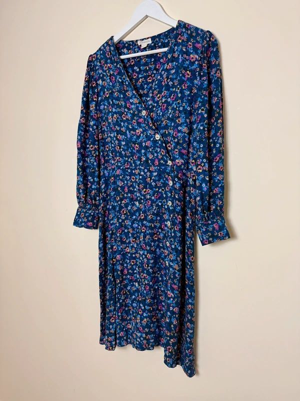 Monsoon Heather Blue Ditsy Print  Midi Tea Dress - UK18