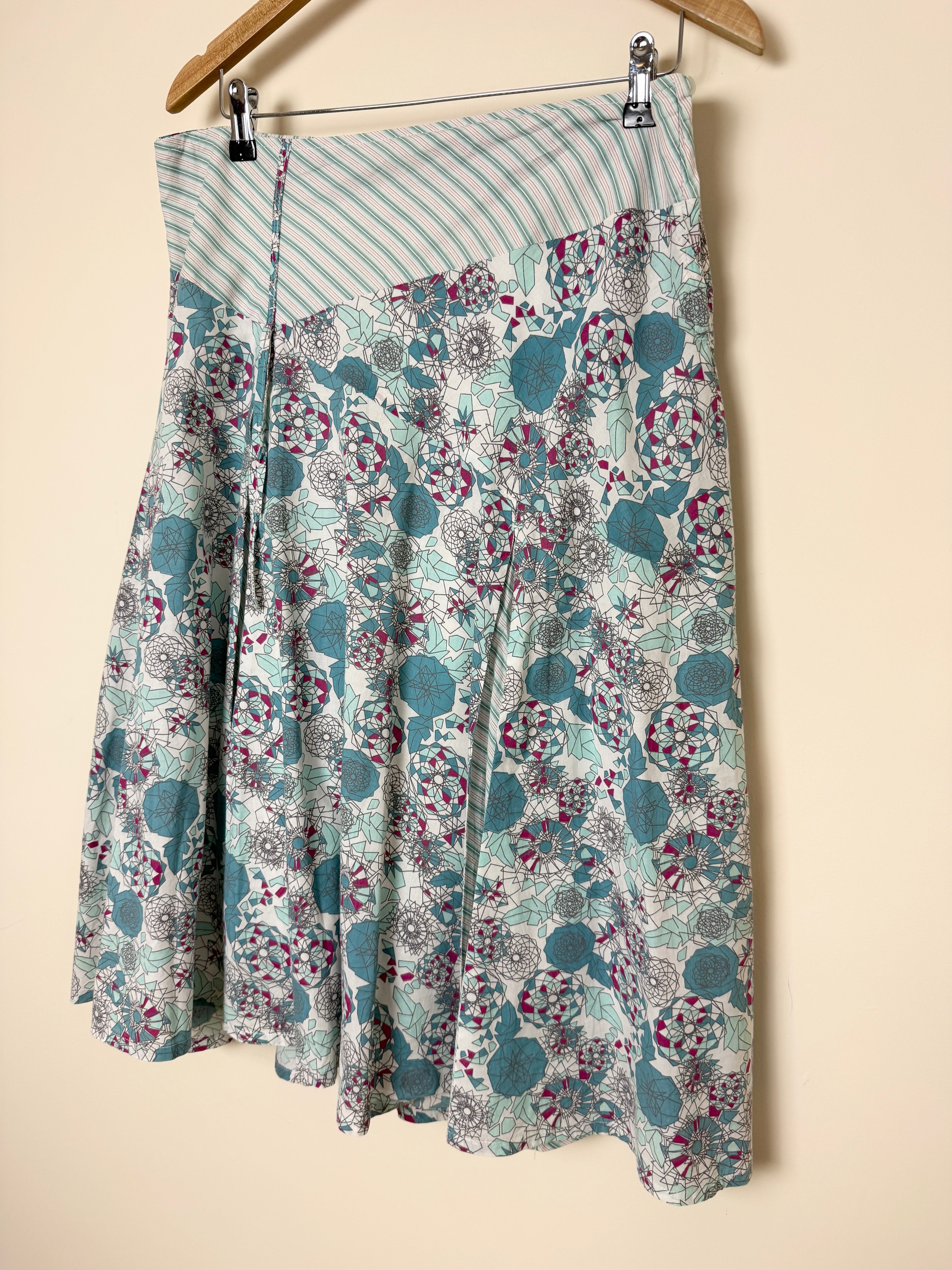 Fat Face Geometric Mosaic Print Skater Skirt UK12 Boho Midi
