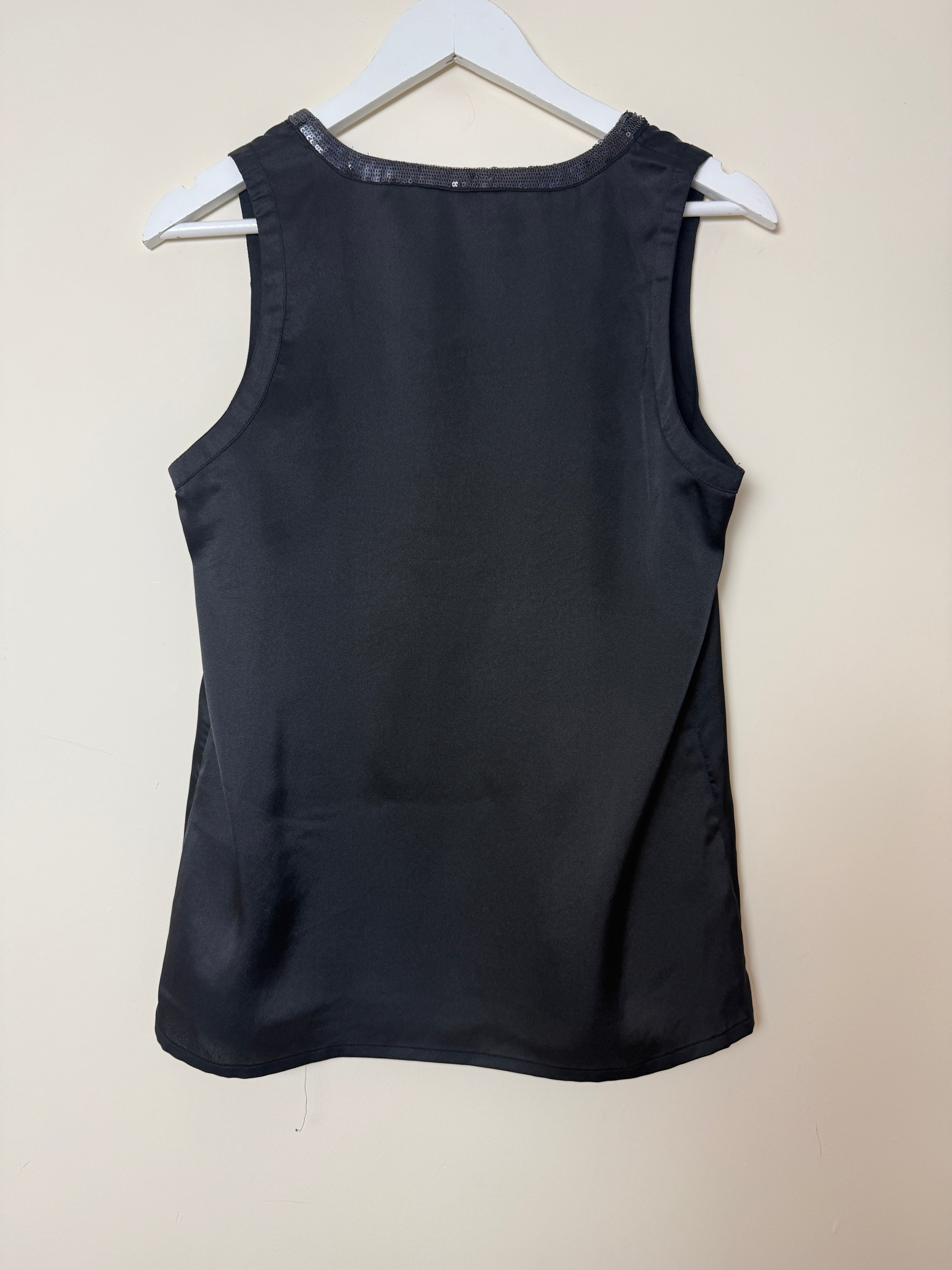 Great Plains Black Satin Sleeveless Top Sequin Neckline Size M