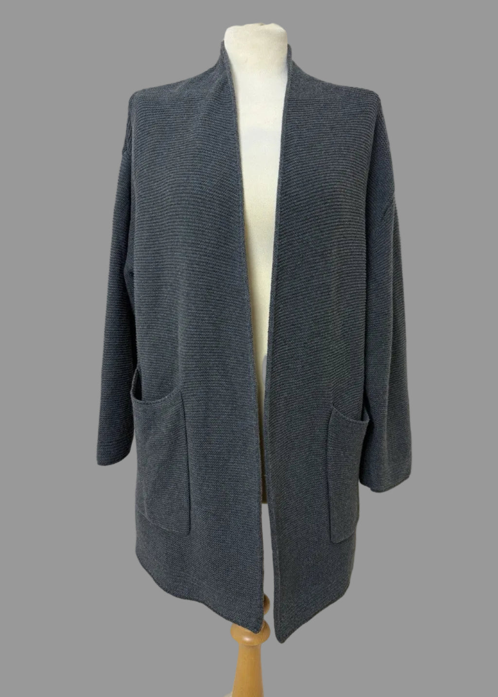 Oak & Fort Grey 100% Cotton Long Open Fronted Cardigan - Small