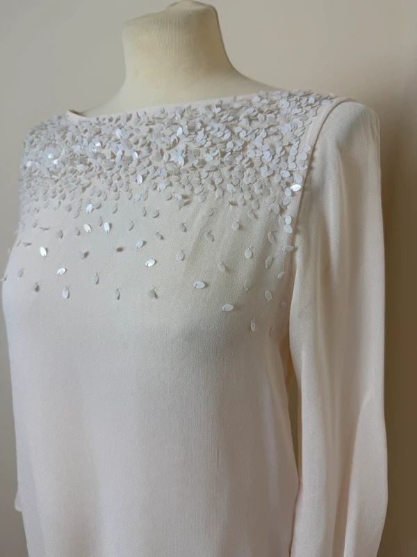 Mint Velvet Cream Asymmetric Tunic Blouse Chiffon Style Sequin UK 12