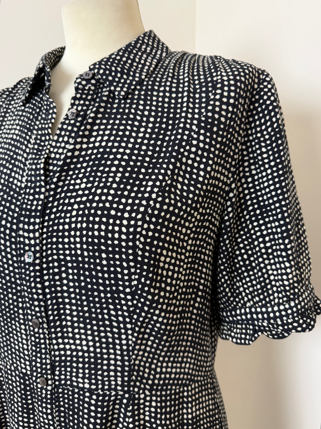 Whistles Black White Spot Print Long Sleeve Midi Shirt Dress UK 12 – Pre-Loved
