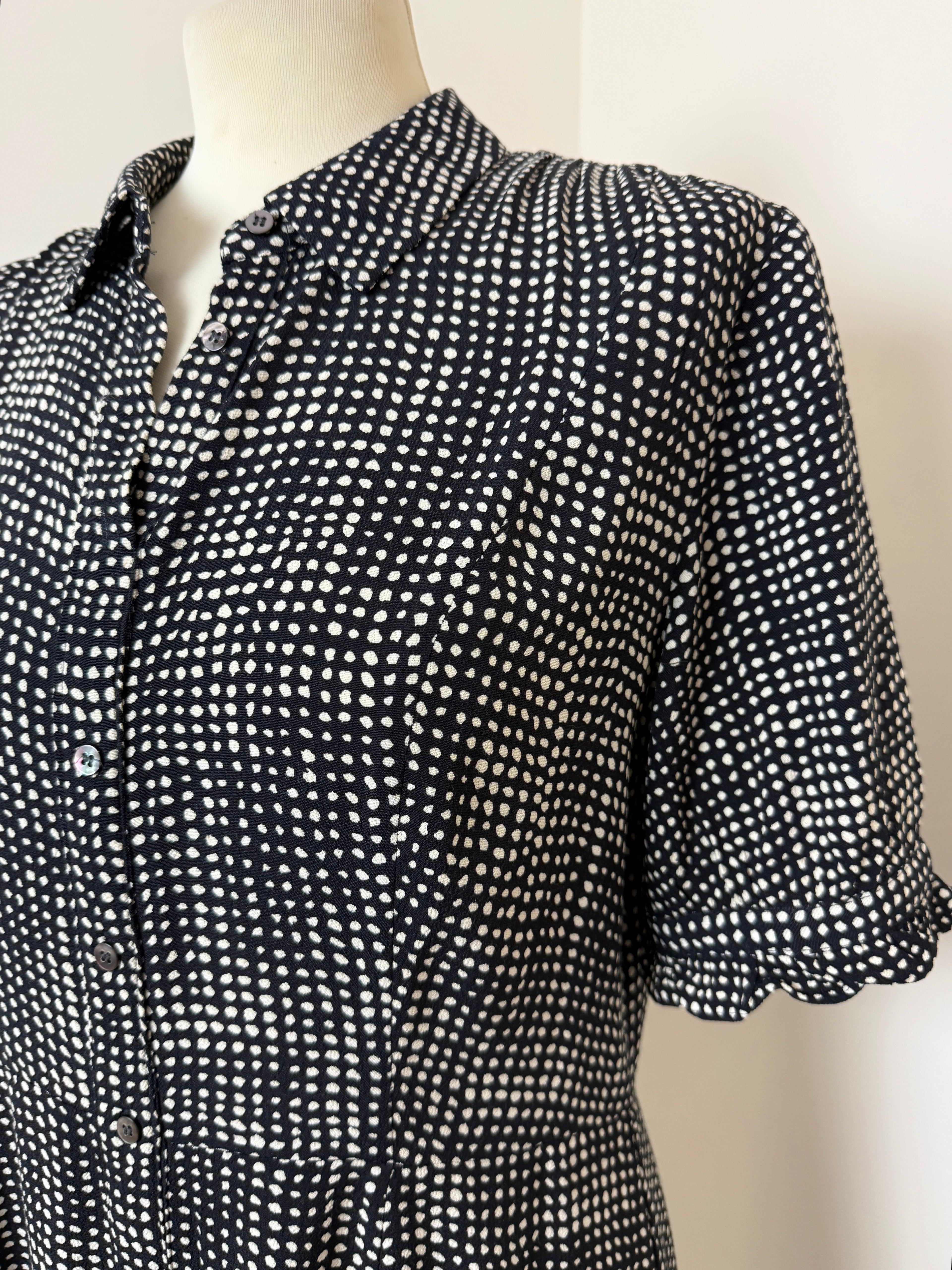 Whistles Black White Spot Print Long Sleeve Midi Shirt Dress UK 12 – Pre-Loved
