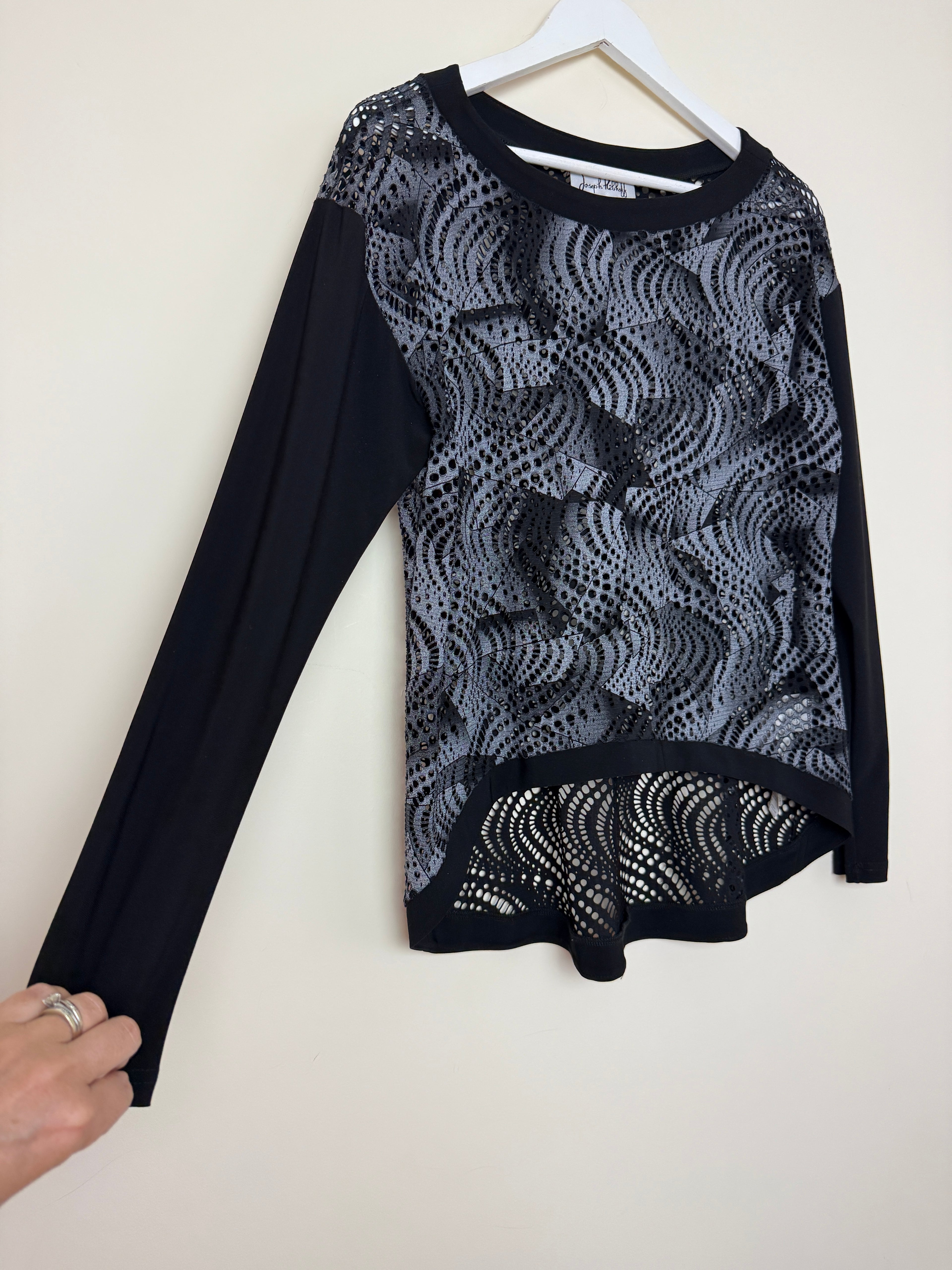 Joseph Ribkoff Black Grey Abstract Mesh Overlay Top UK14