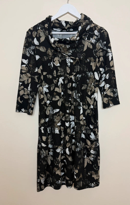 Roman Black Leaf Pattern Jersey Tunic Dress - UK10