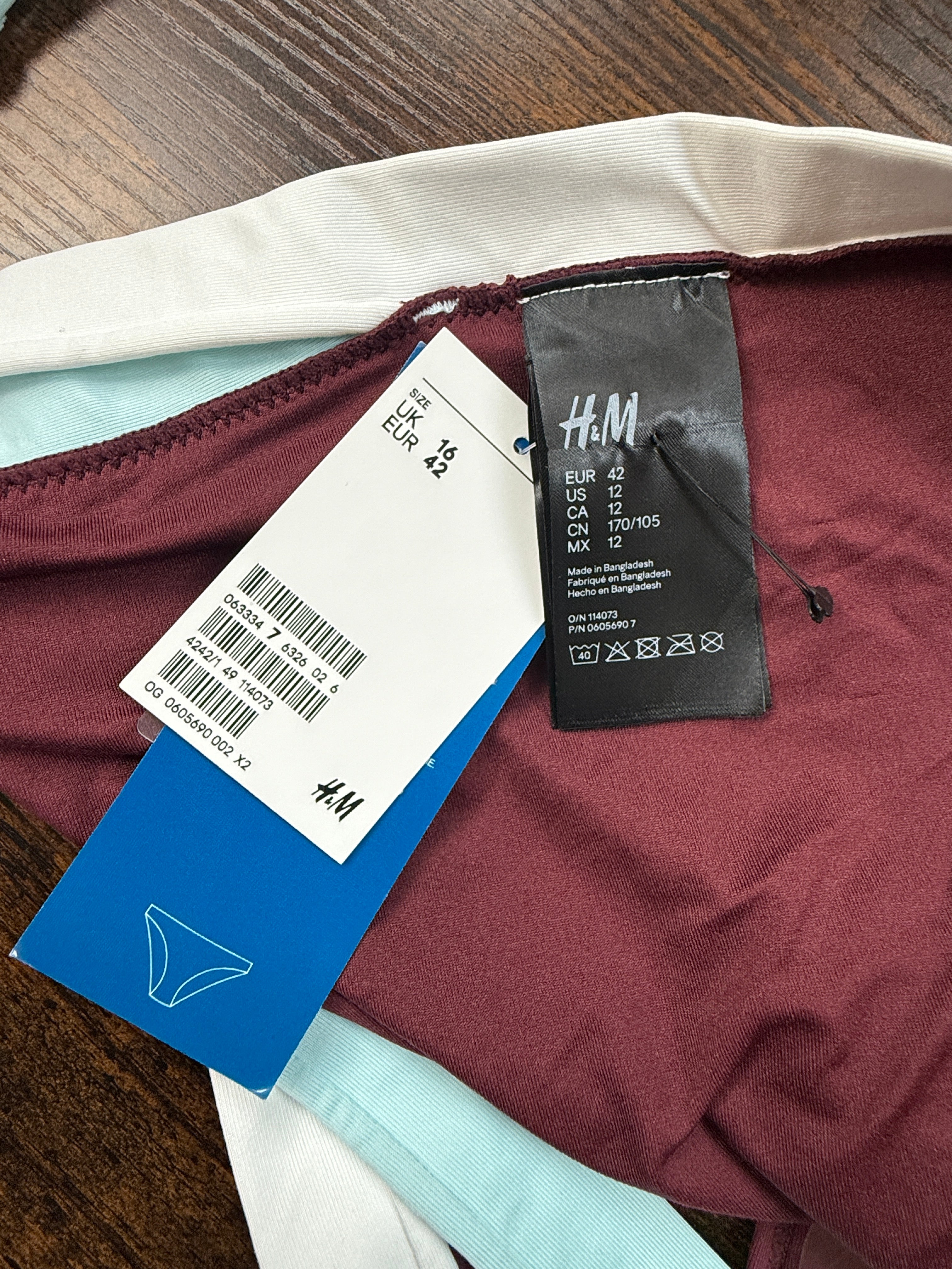BNWT H&M Burgundy Contrast Trim Bikini Set UK 14 Top UK 16 Bottoms