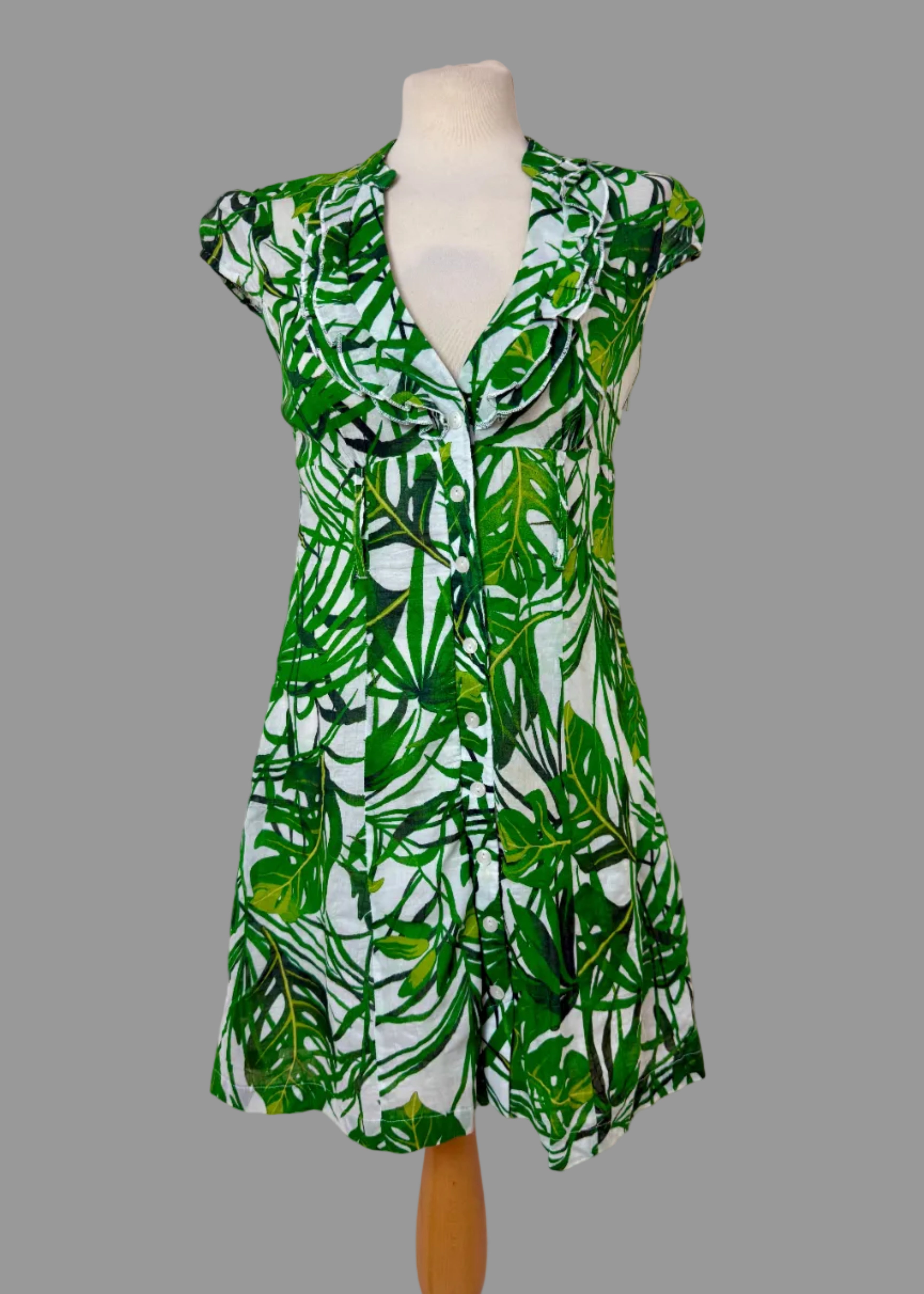 Jane Norman Green Tropical Cotton Mini Dress UK12