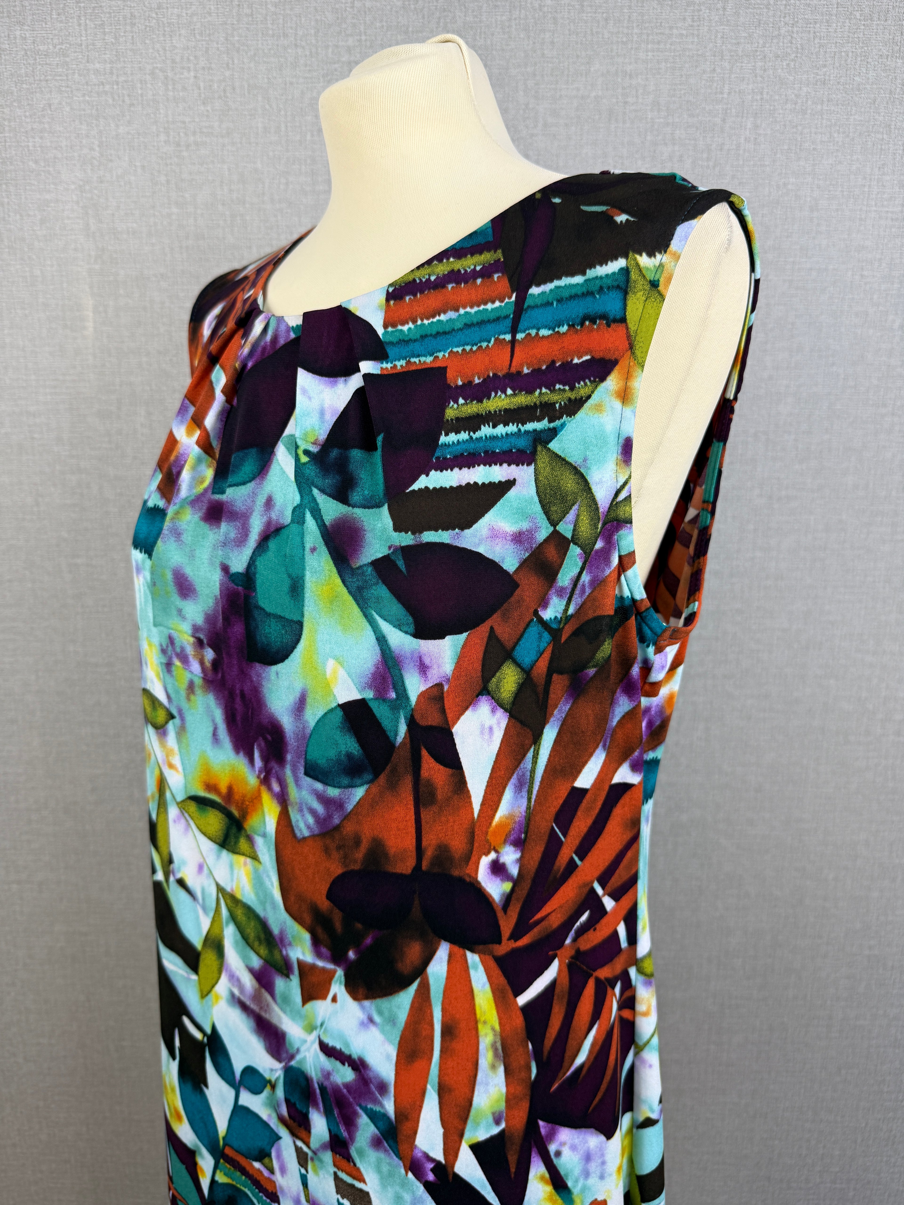 Wallis Multicolour Tropical Leaf Print Sleeveless Shift Dress UK 14
