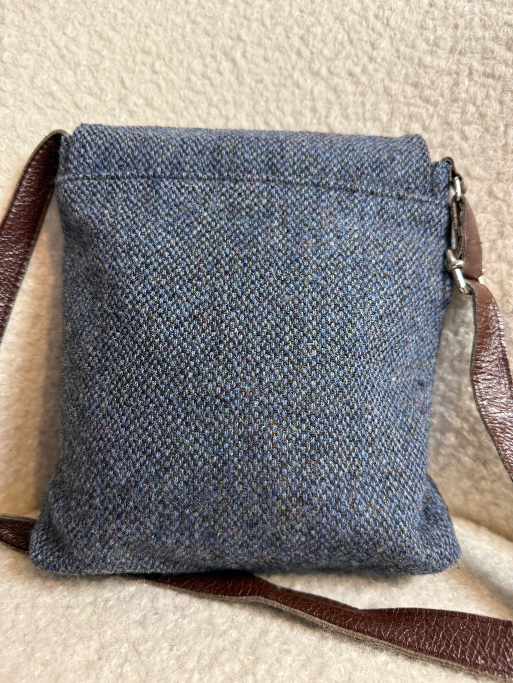 Harris Tweed Messenger Crossbody Bag Navy Herringbone Wool