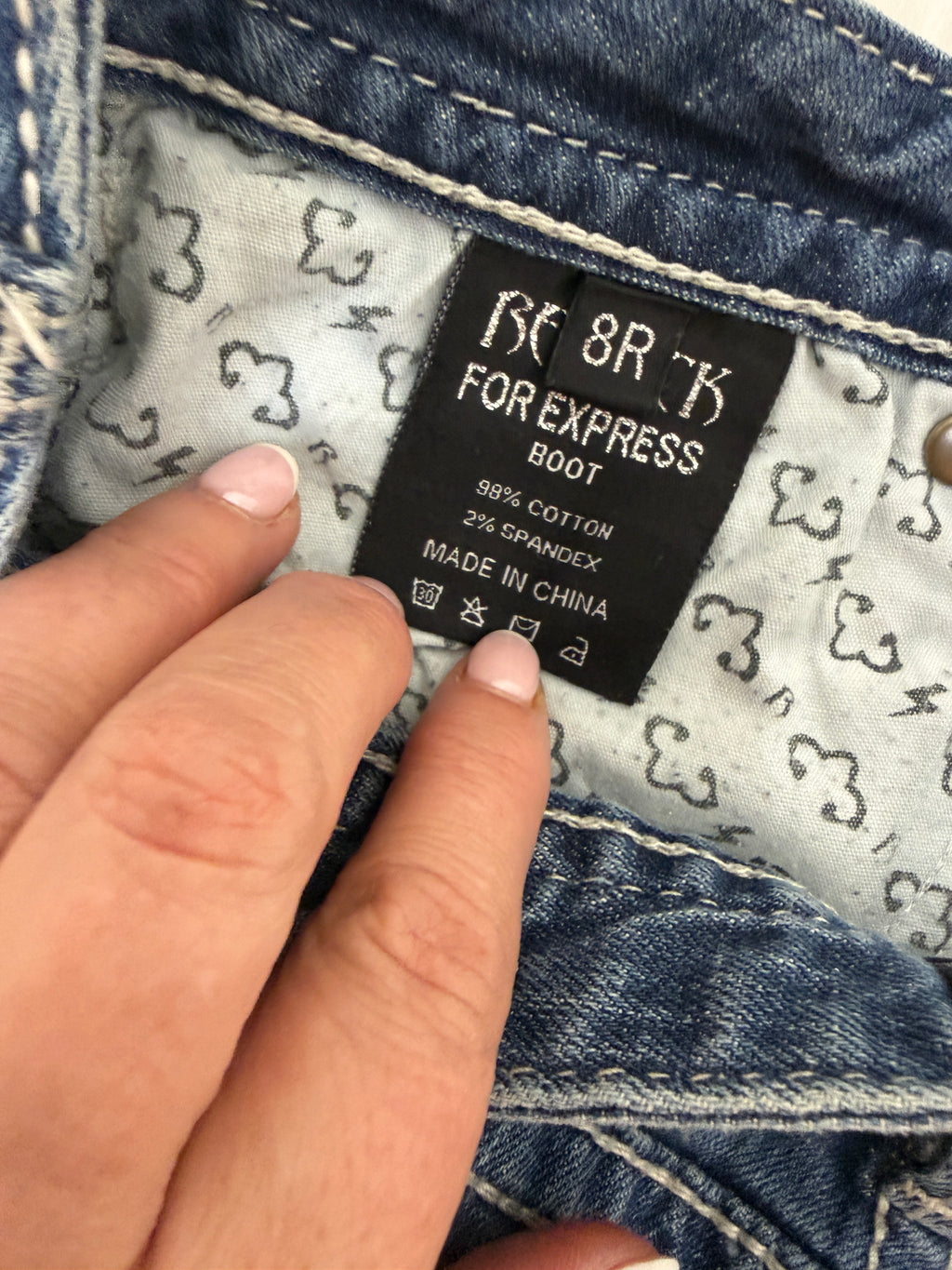 ReRock Express Y2K Western Denim Shorts Dark Wash Embroidered Contrast Stitch UK12
