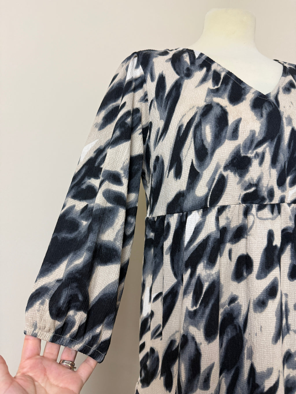 Esmara Blue Cream Black Abstract Tiered Animal Print Maxi Dress - UK12/14