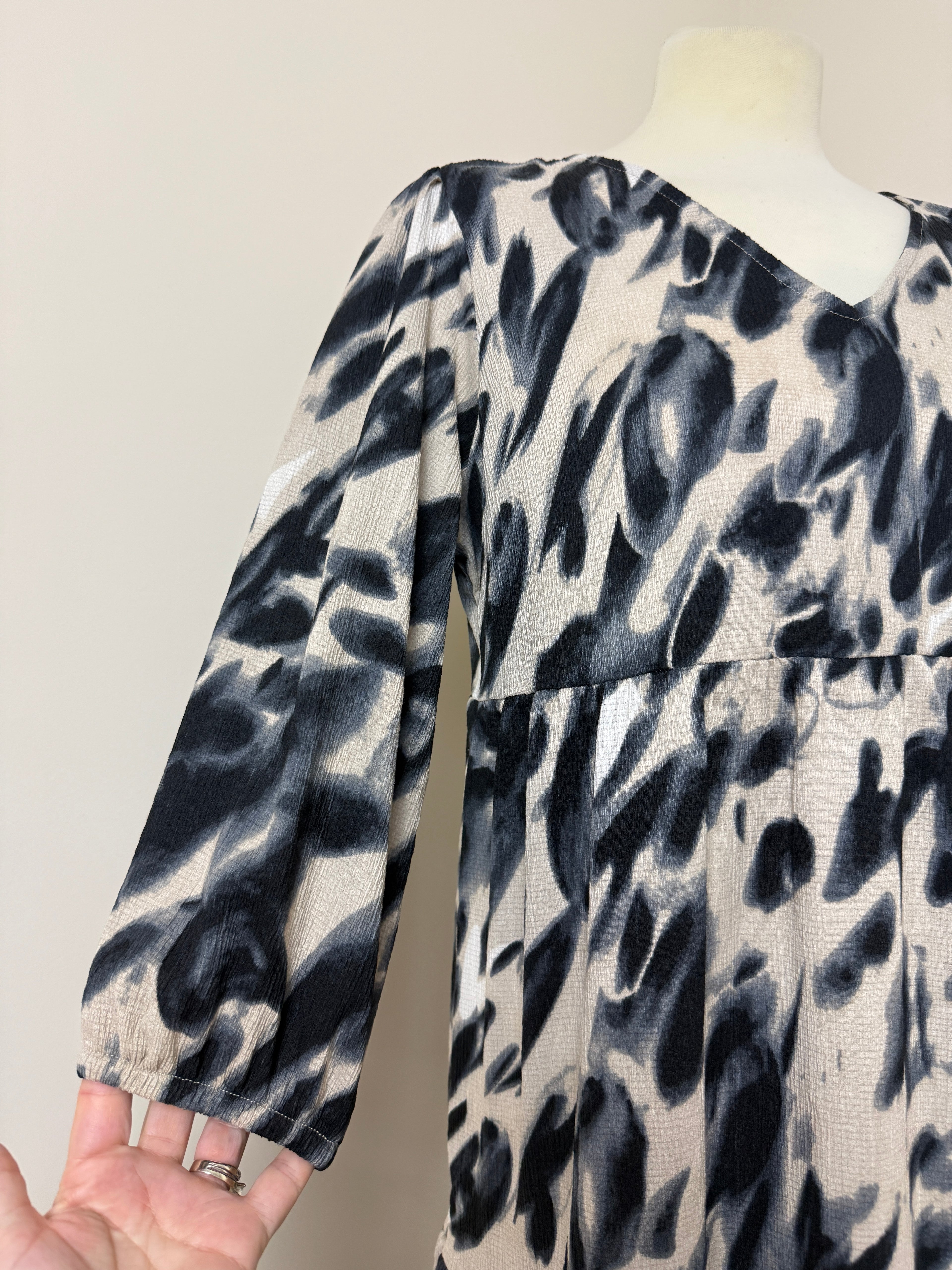 Esmara Blue Cream Black Abstract Tiered Animal Print Maxi Dress - UK12/14