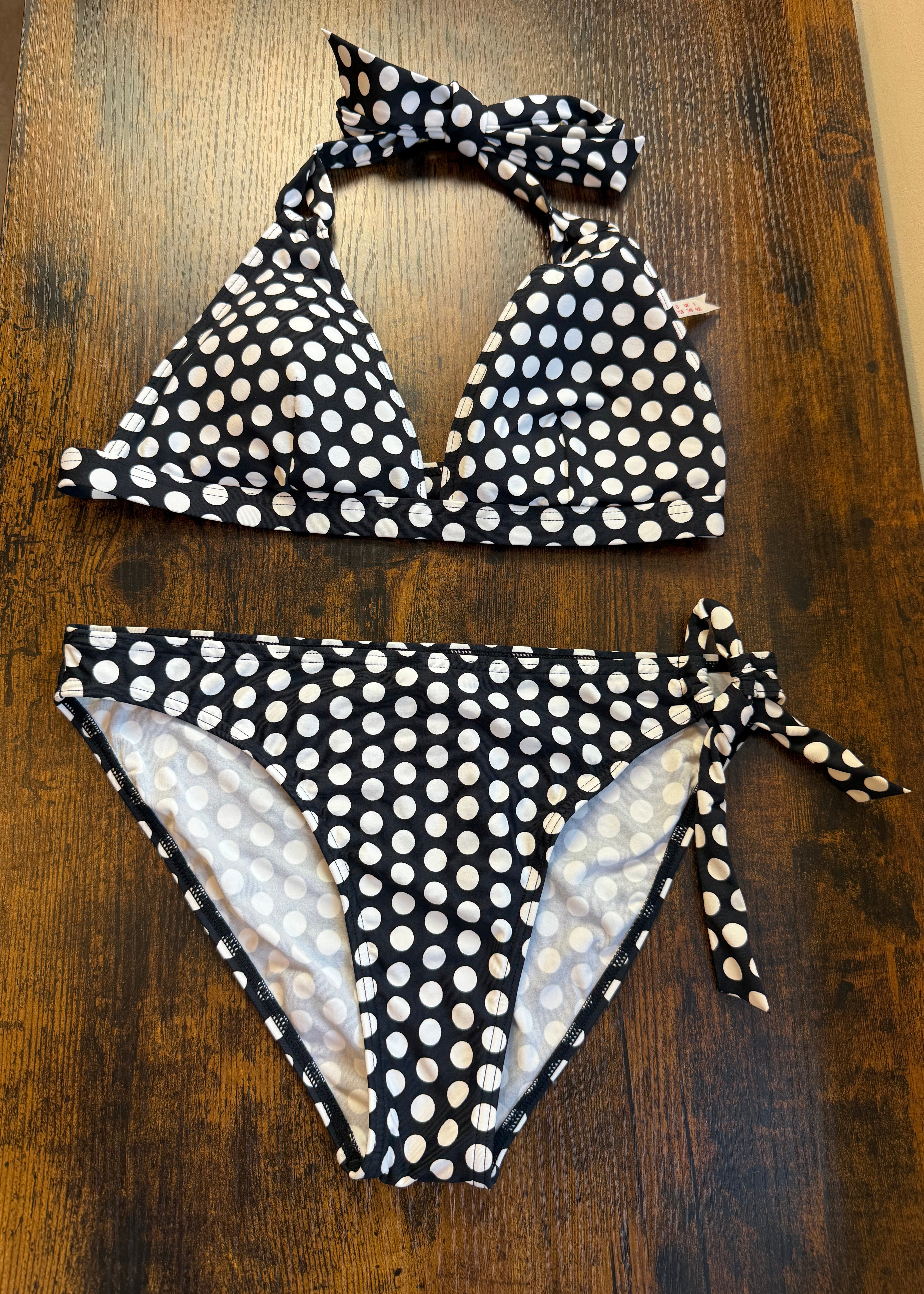 Esprit Black White Polka Dot Halterneck Bikini Set UK 12 34B
