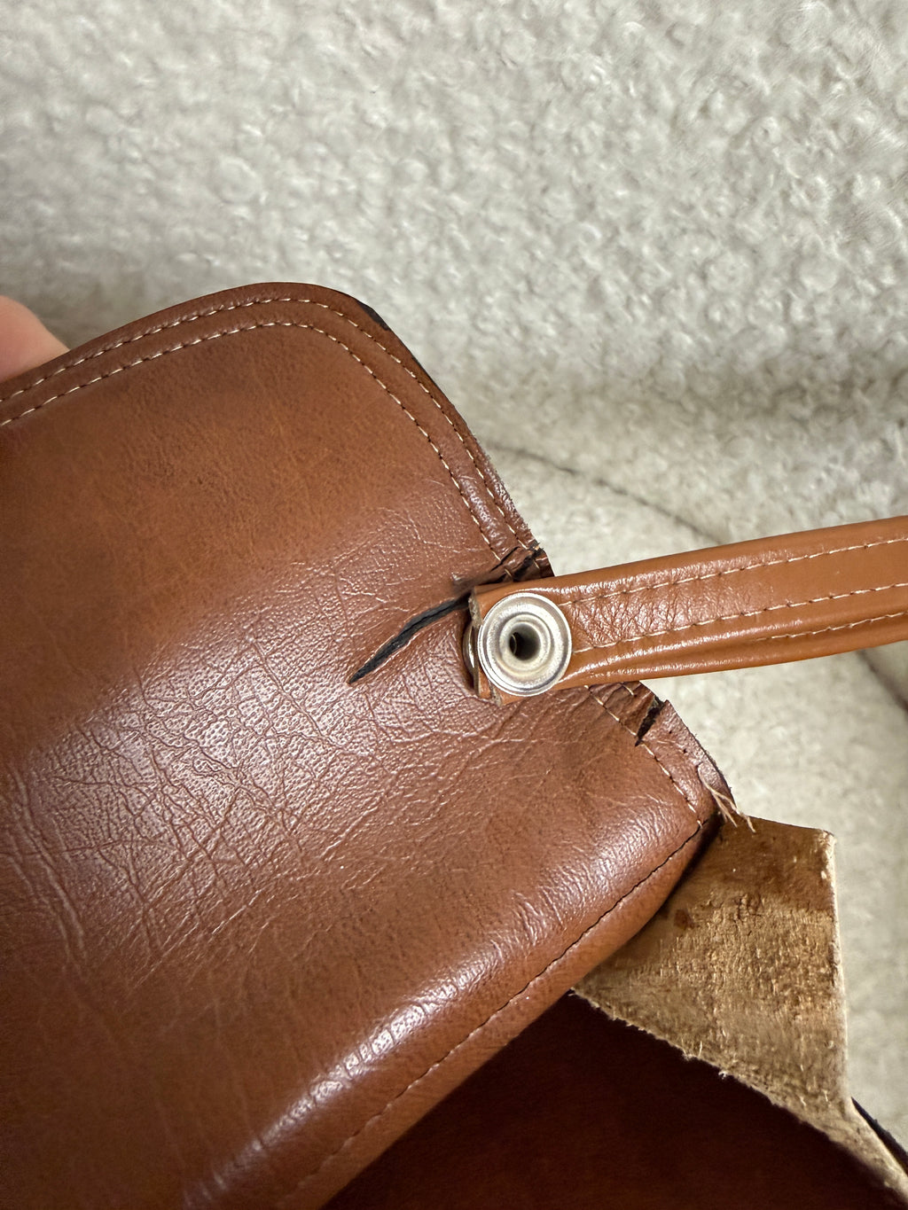 Vintage French Brown Cowhide Leather Clutch Bag Box Veritable Wrist Strap