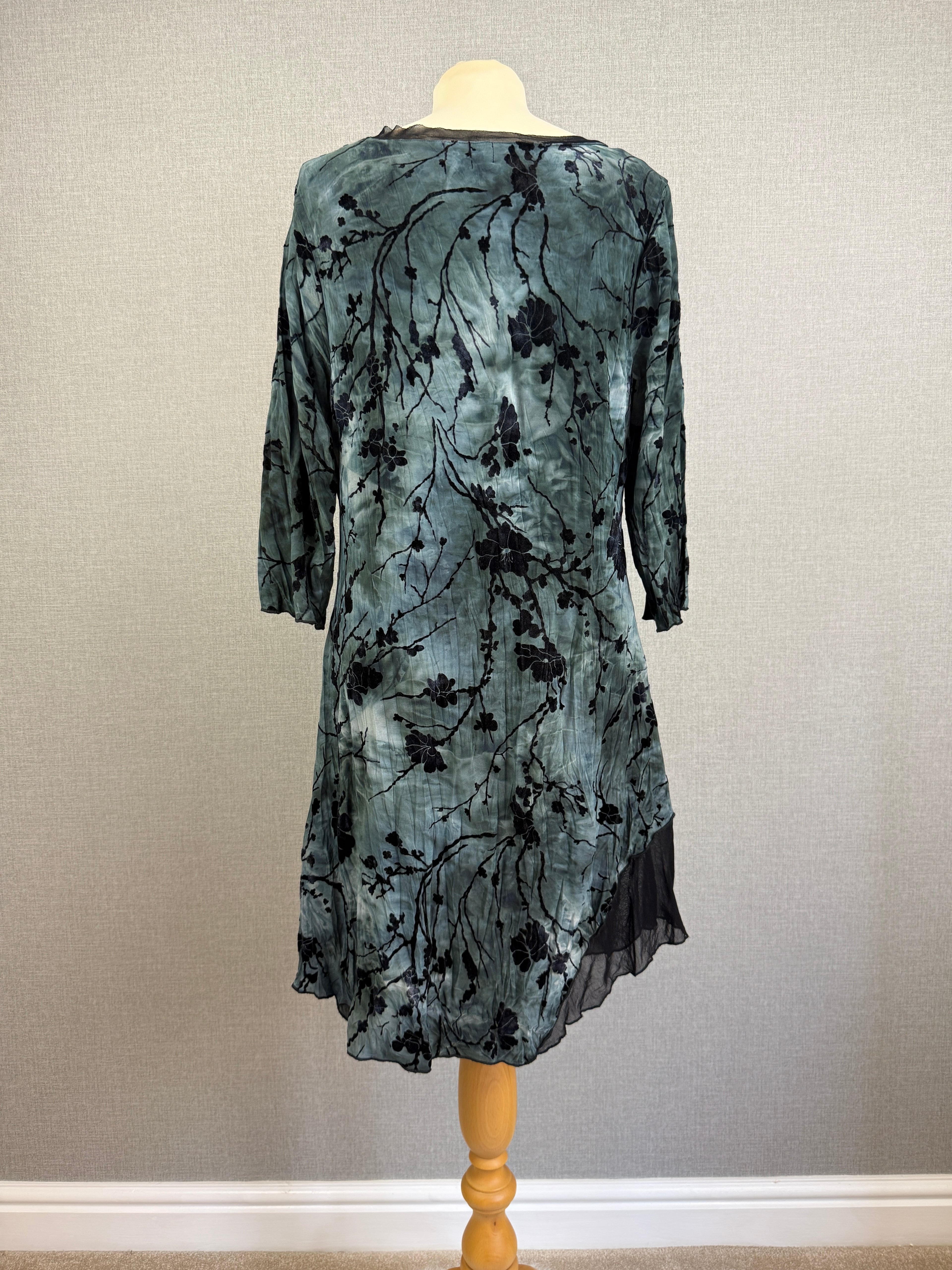 Apricot Grey Black Burnout Floral Hanky Hem Dress UK 14