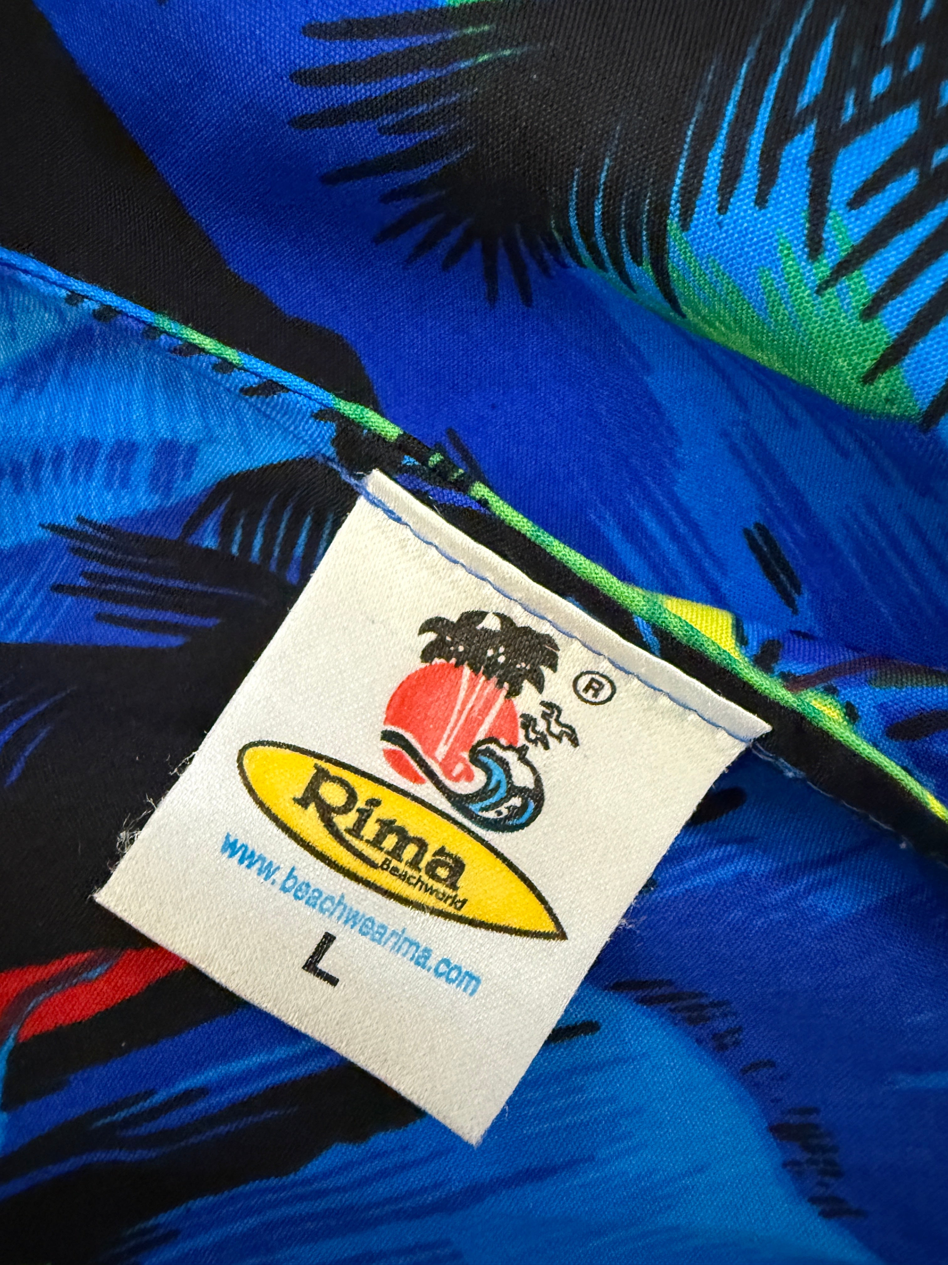 Rima Beachwear Tropical Palm Tree Hawaiian Sundress Blue Size L
