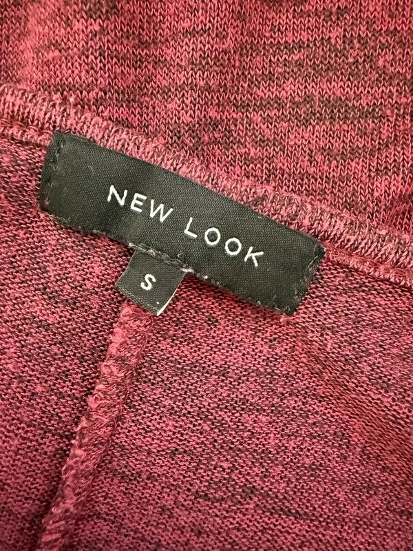 New Look Burgundy Top Half Zip 3/4 Sleeve Jersey Dip Hem Small