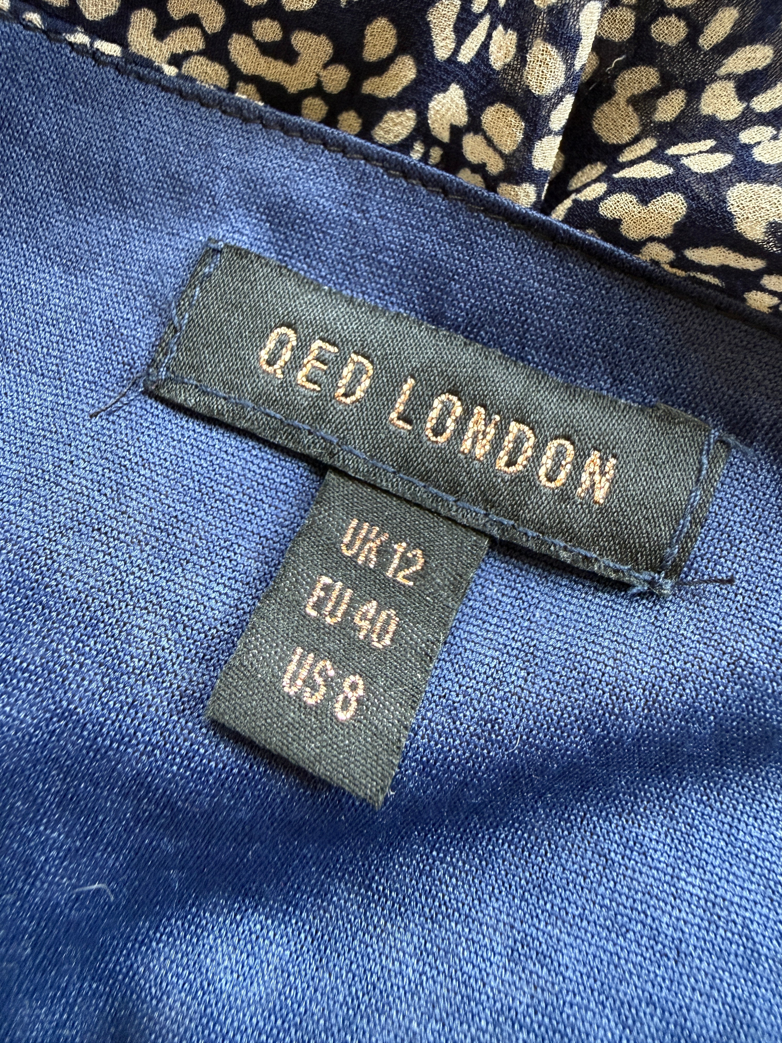 QED London Navy Cream Animal Print Tiered Maxi Dress UK 12