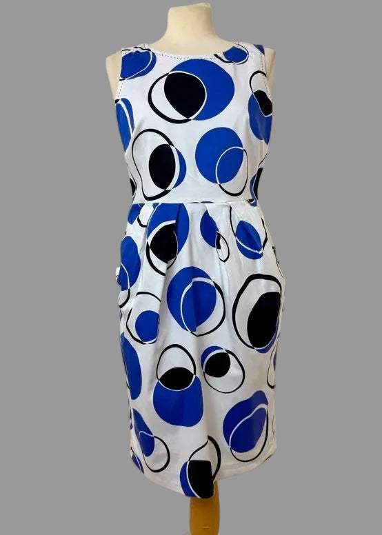 M&S Tulip Dress Purple Black White Geometric Sleeveless Pockets UK12