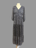 QED London Navy Cream Animal Print Tiered Maxi Dress UK 12