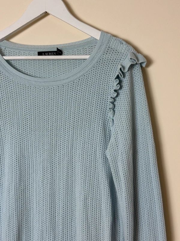 Ralph Lauren Pastel Blue Lace Knit Jumper Ruffle Shoulder Camisole Layered XL