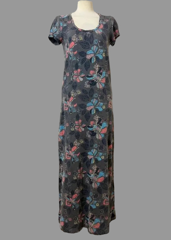 Mantaray Charcoal Grey Floral Jersey Maxi Dress Scoop Neck UK10