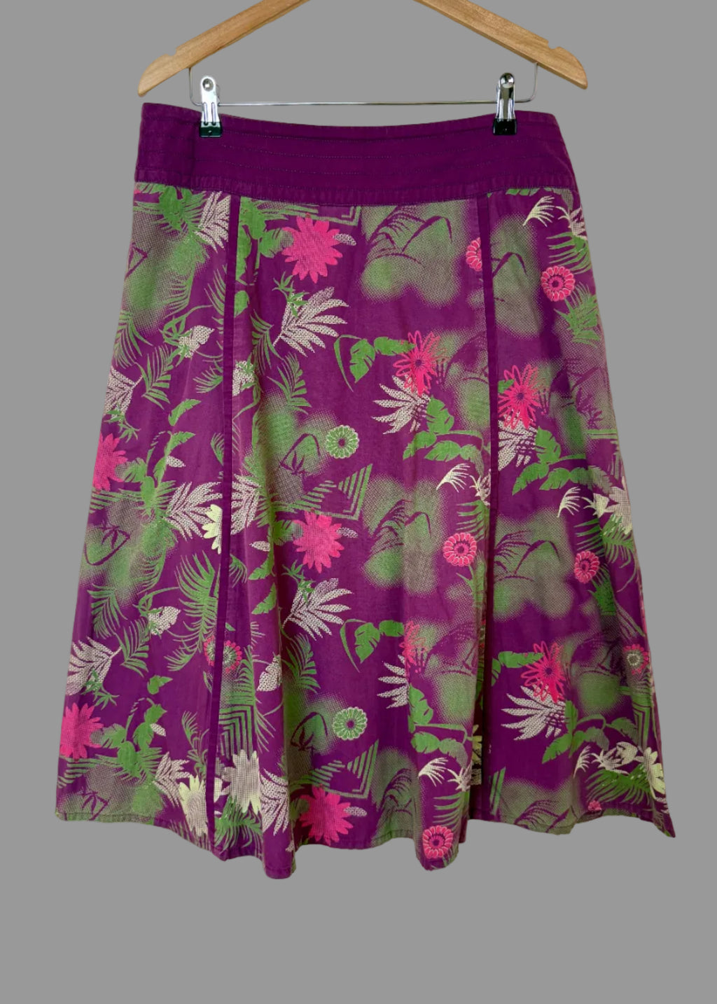 Fat Face Purple Tropical Cotton Skirt UK14
