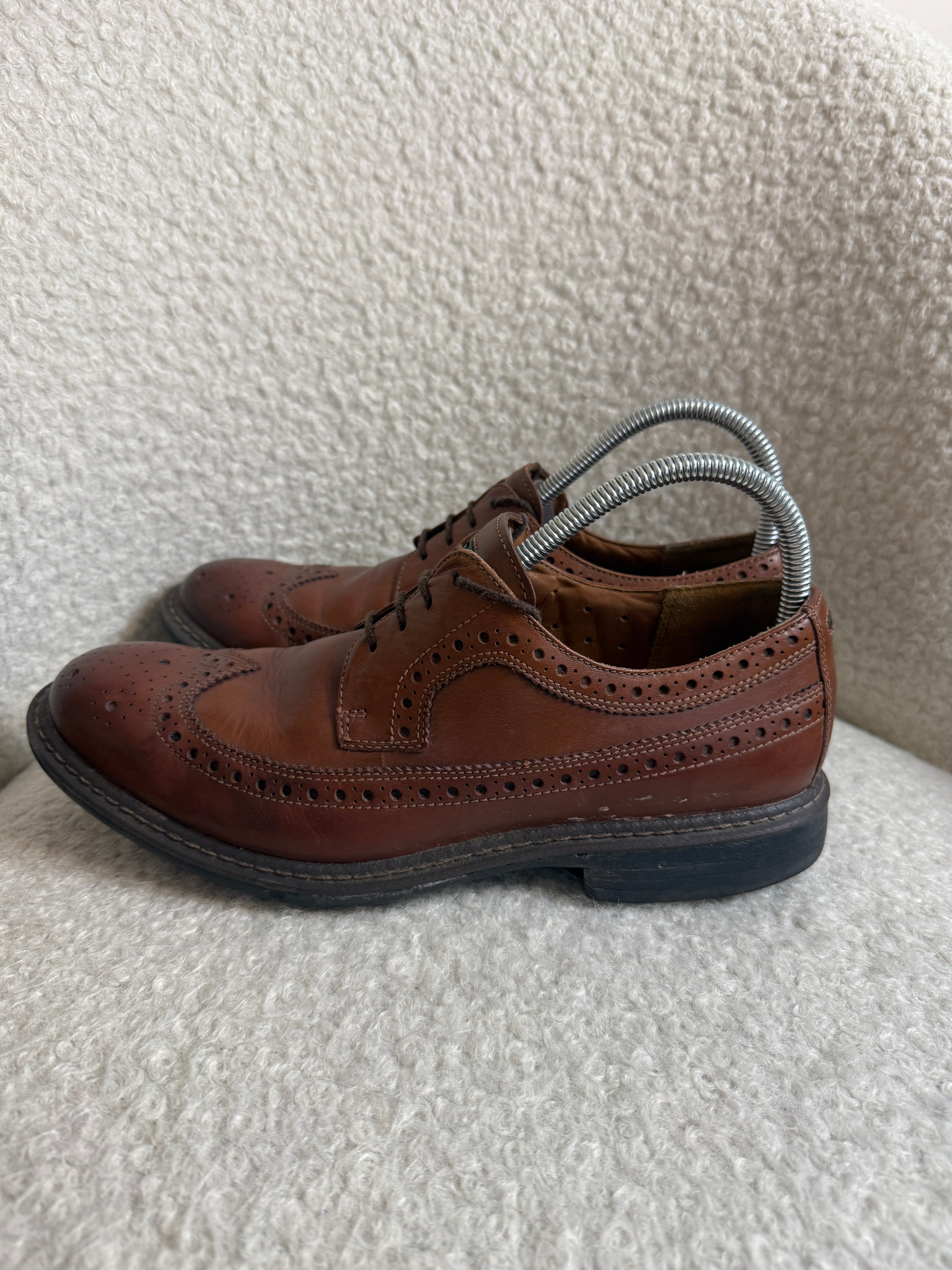 Clarks Unstructured Leather Brogue Shoes UK8 Brown Wingtip Smart Lace Up