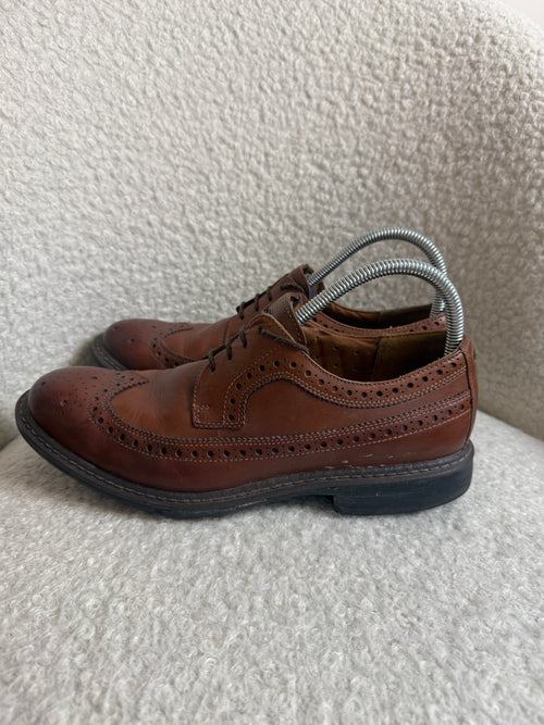 Clarks Unstructured Leather Brogue Shoes UK8 Brown Wingtip Smart Lace Up